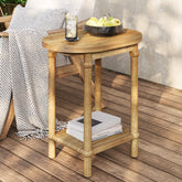 Solid Wood End Table, 2-Tier Oval Side Table with Storage Shelves 3