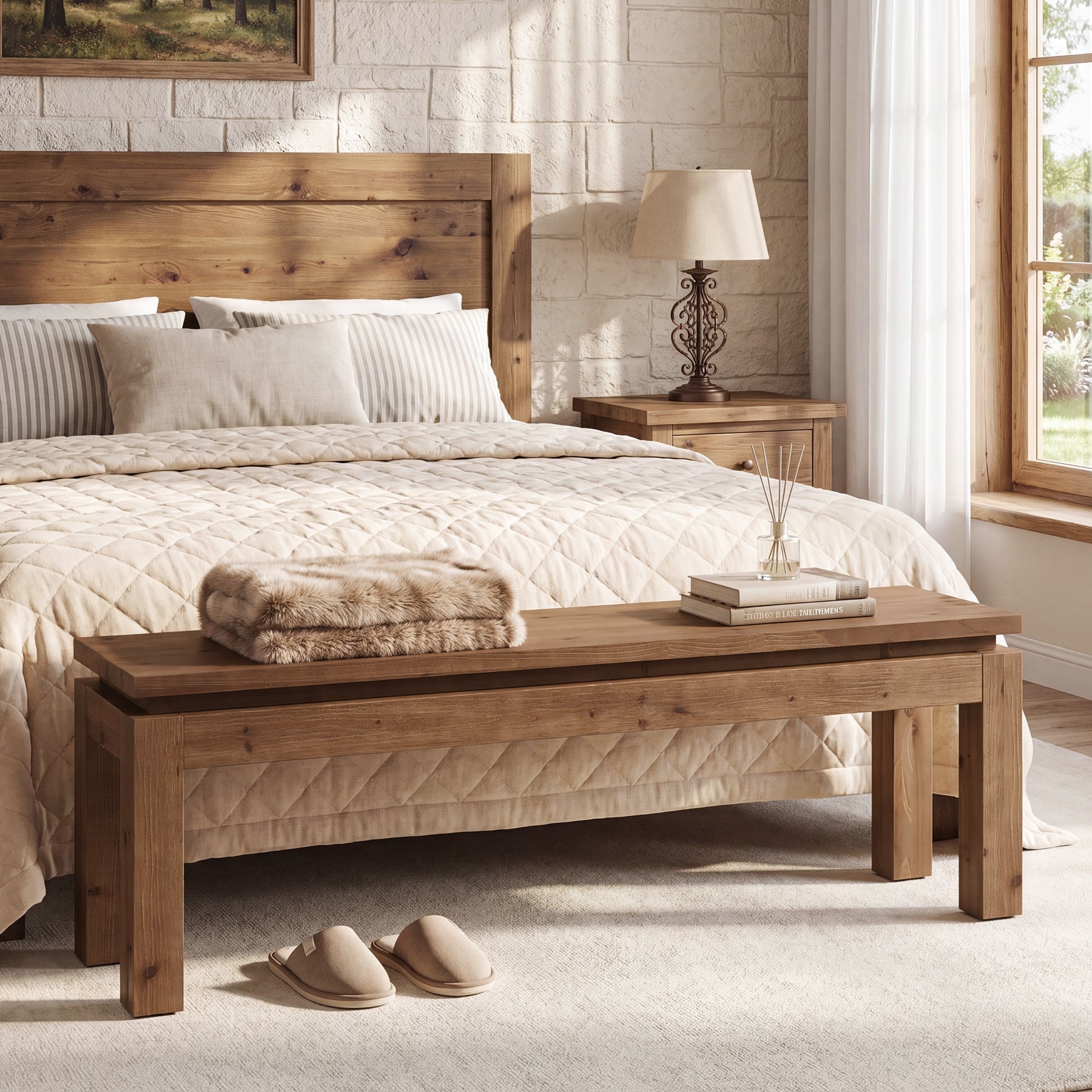 59" Solid Wood Entryway Bench, Farmhouse Shoe Bench Seat for Living Room