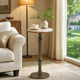 Adjustable-Height End Table with Travertine Top and Antique Brass Stand Base 3