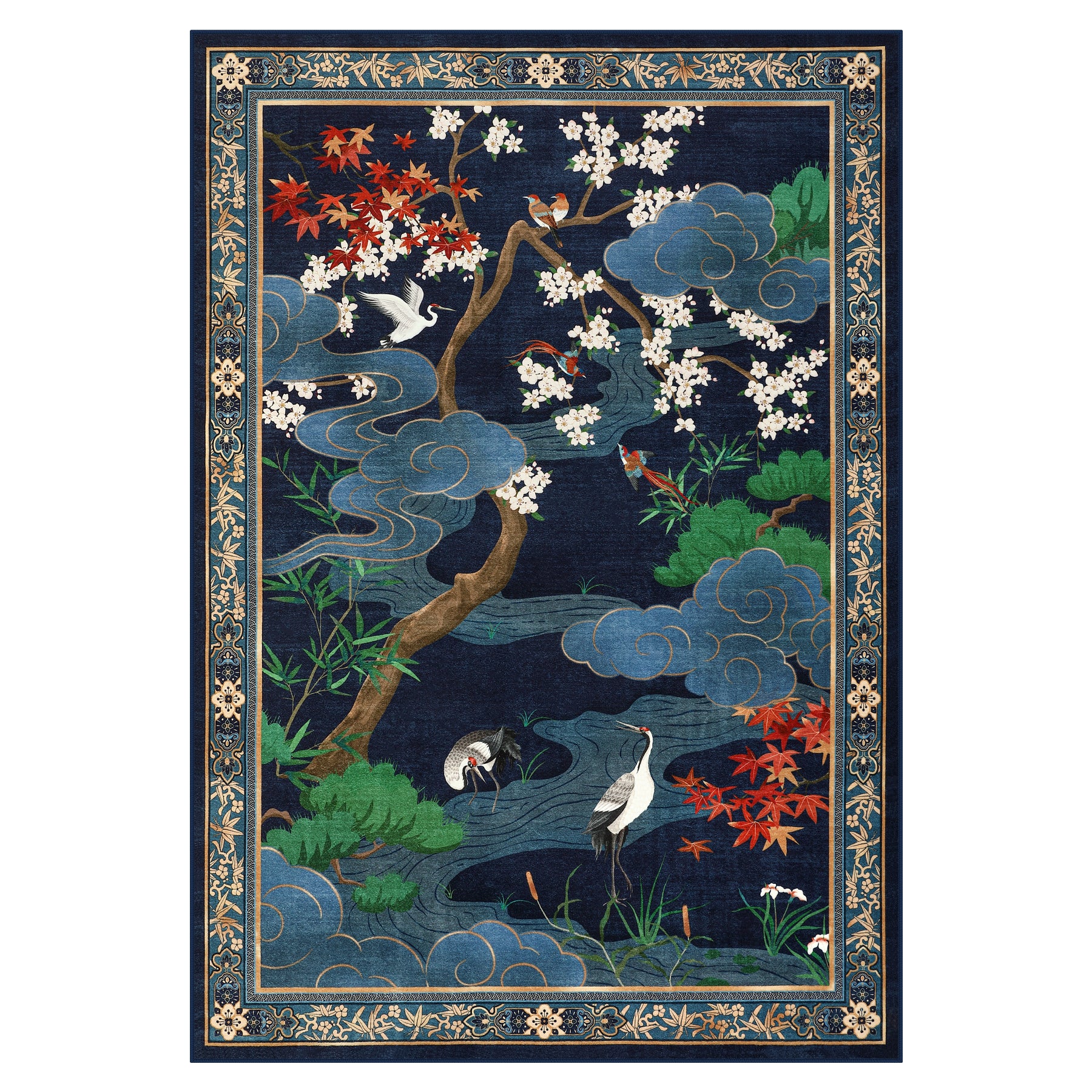 Floral Cherry Blossom Oriental Rug – Soft Non-Slip Washable Carpet for Living Room, Bedroom, Oeko-Tex Certified