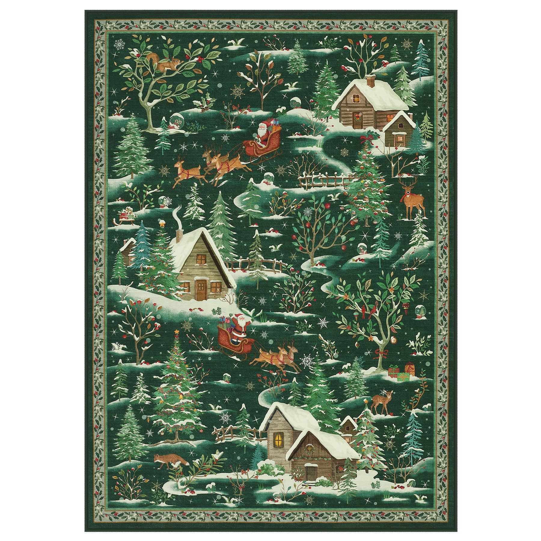 Christmas Snow Forest Washable Area Rug, Soft Holiday Scene Non-Slip Indoor Rug for Living Room Bedroom, Oeko-Tex Certified