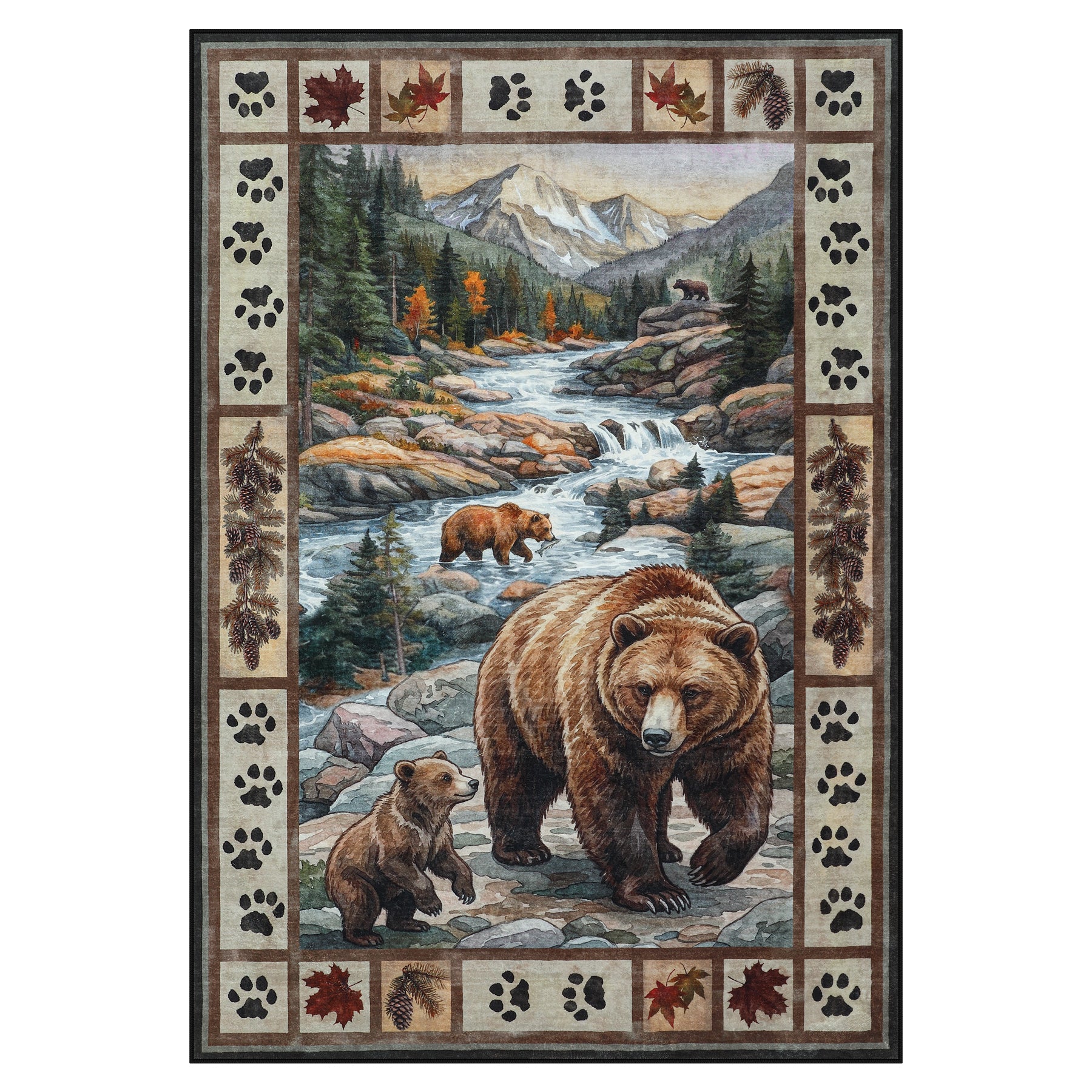 Vintage Bear Area Rug, Low Pile Vintage Wildlife Indoor Carpet for Room Decor