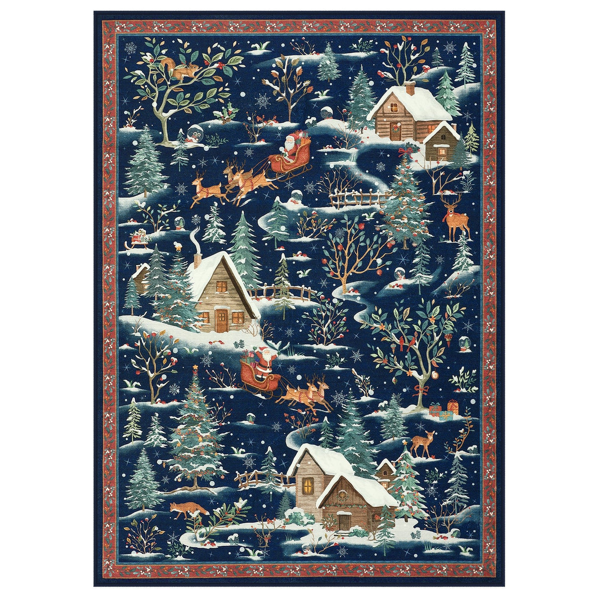 Christmas Snow Forest Washable Area Rug, Soft Holiday Scene Non-Slip Indoor Rug for Living Room Bedroom, Oeko-Tex Certified