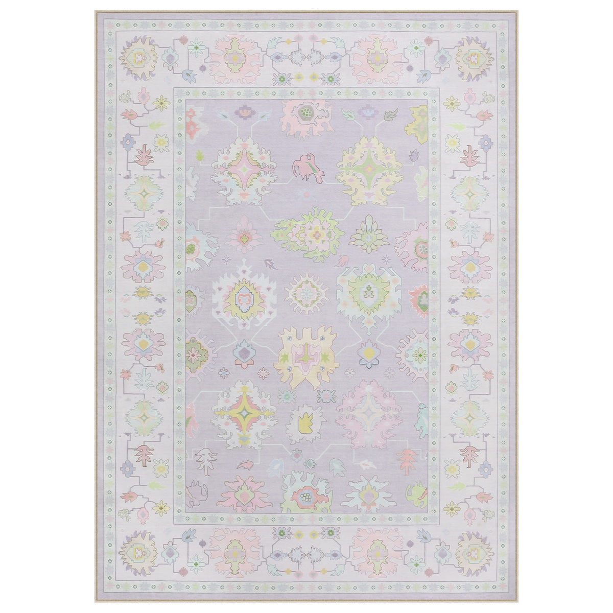 5x7/8x10/9x12 Boho Oushak Area Rug, Floral Washable Non Slip Low Pile Area Rug, Oeko-Tex Certified