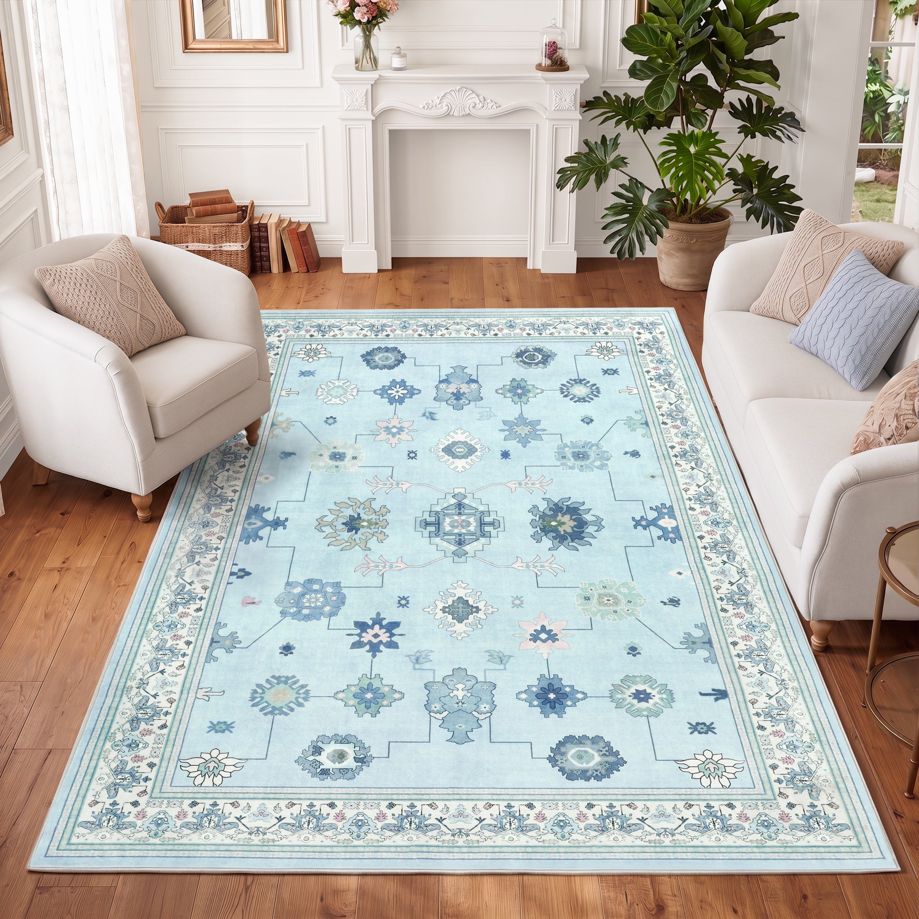 5x7 Boho Washable Area Rug#Color_Blue