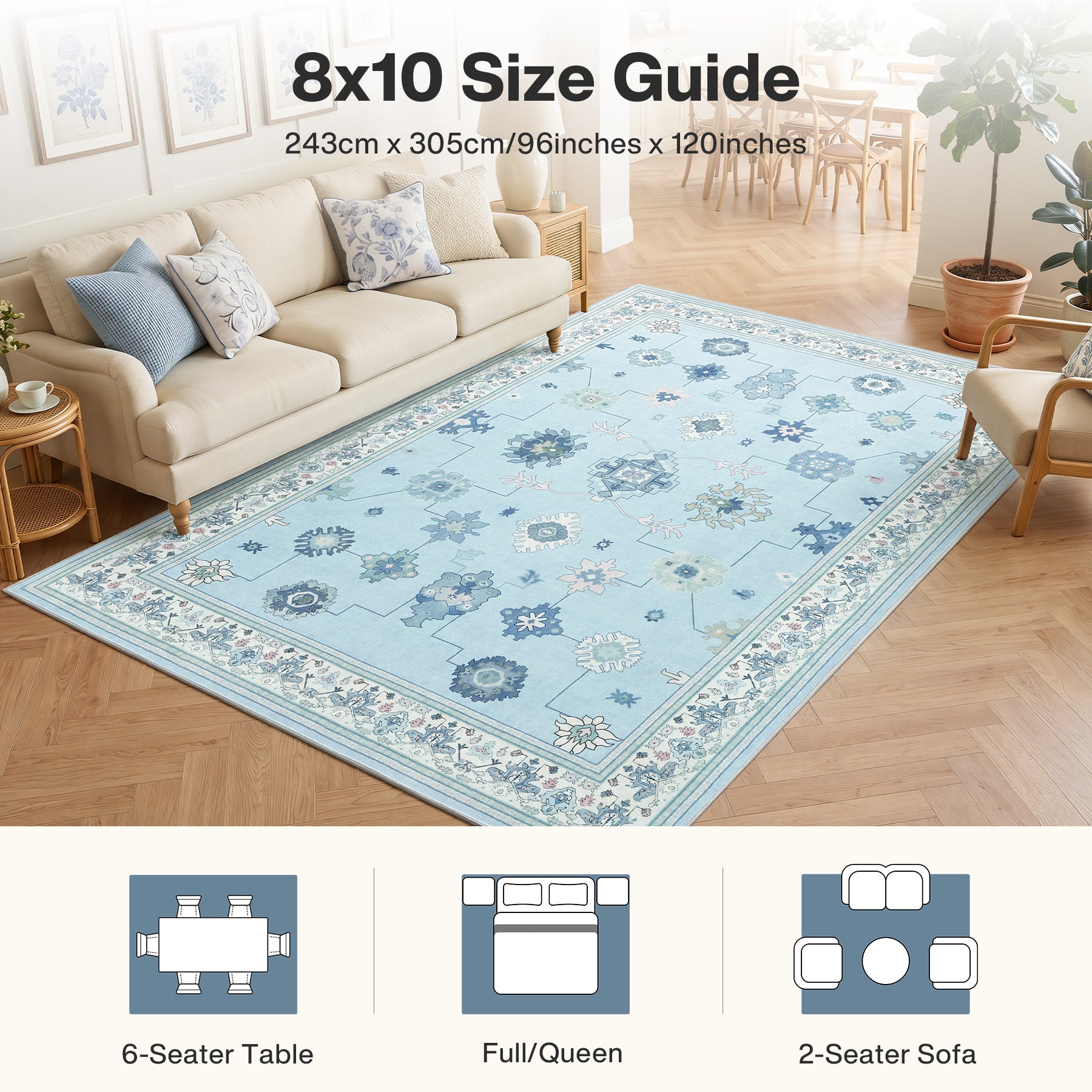 5x7/8x10/9x12 Boho Washable Area Rug, Farmhouse Vintage Ultra Thin Indoor Non-Slip Carpet for Living Room, Oeko-Tex Certified