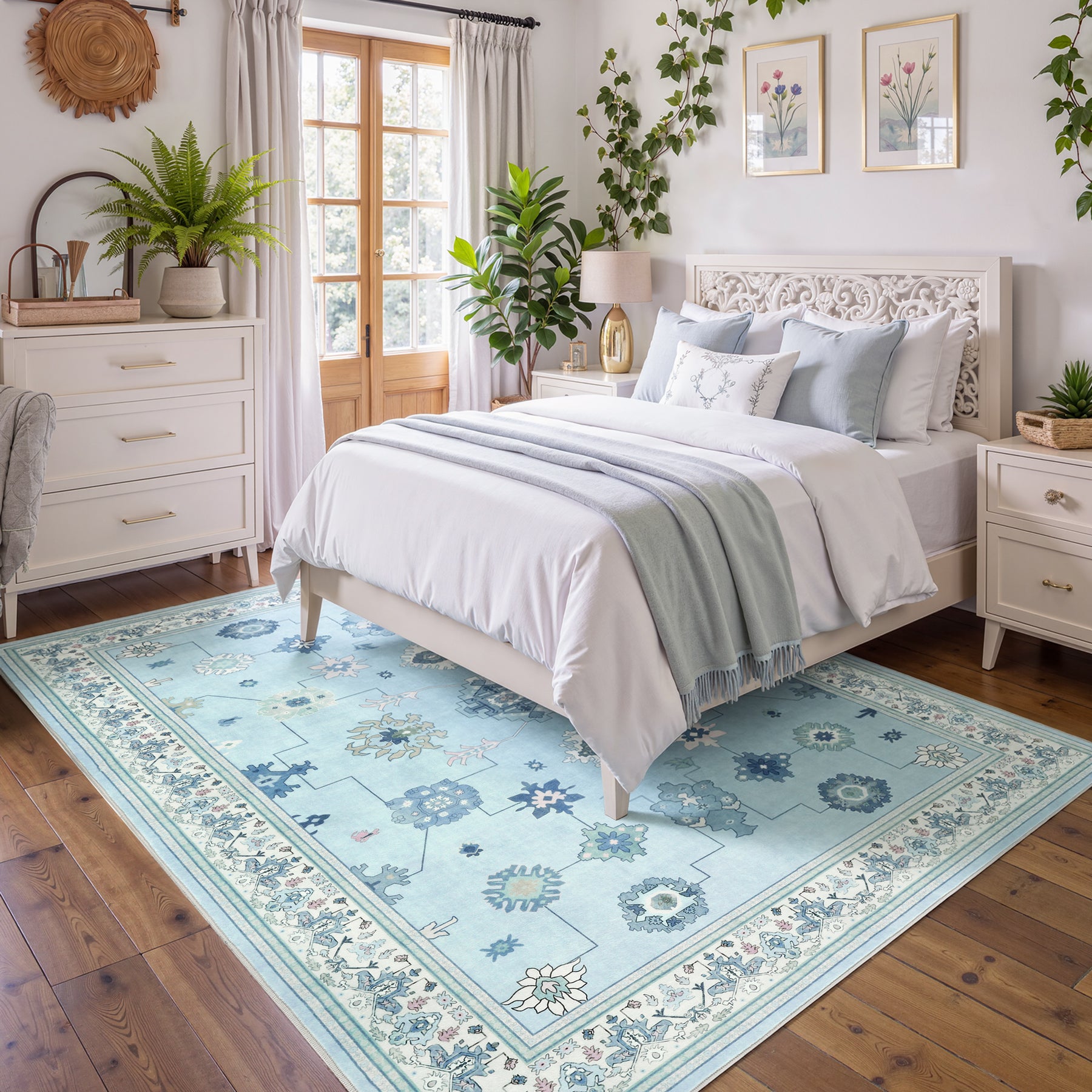 5x7/8x10/9x12 Boho Washable Area Rug, Farmhouse Vintage Ultra Thin Indoor Non-Slip Carpet for Living Room, Oeko-Tex Certified
