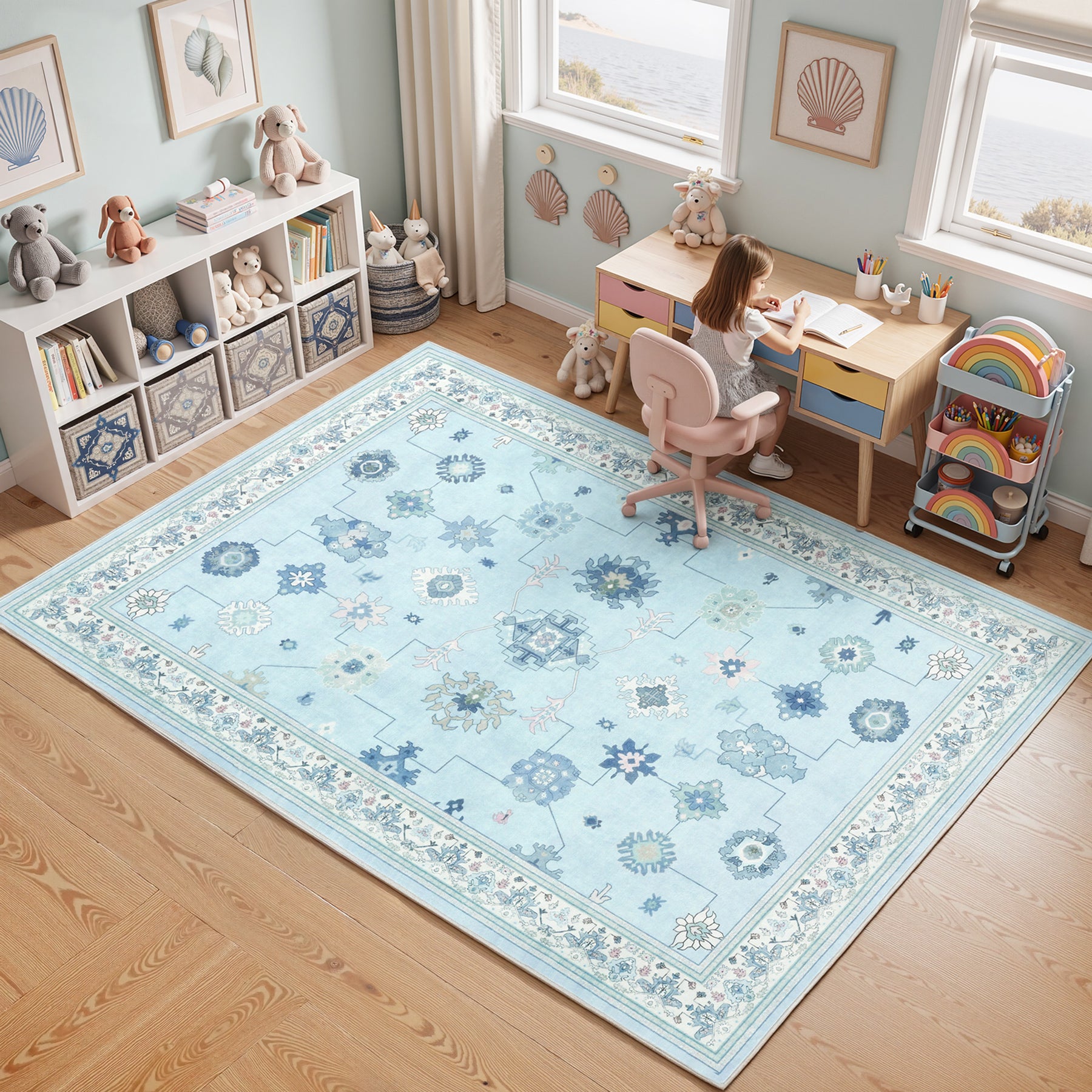 5x7/8x10/9x12 Boho Washable Area Rug, Farmhouse Vintage Ultra Thin Indoor Non-Slip Carpet for Living Room, Oeko-Tex Certified