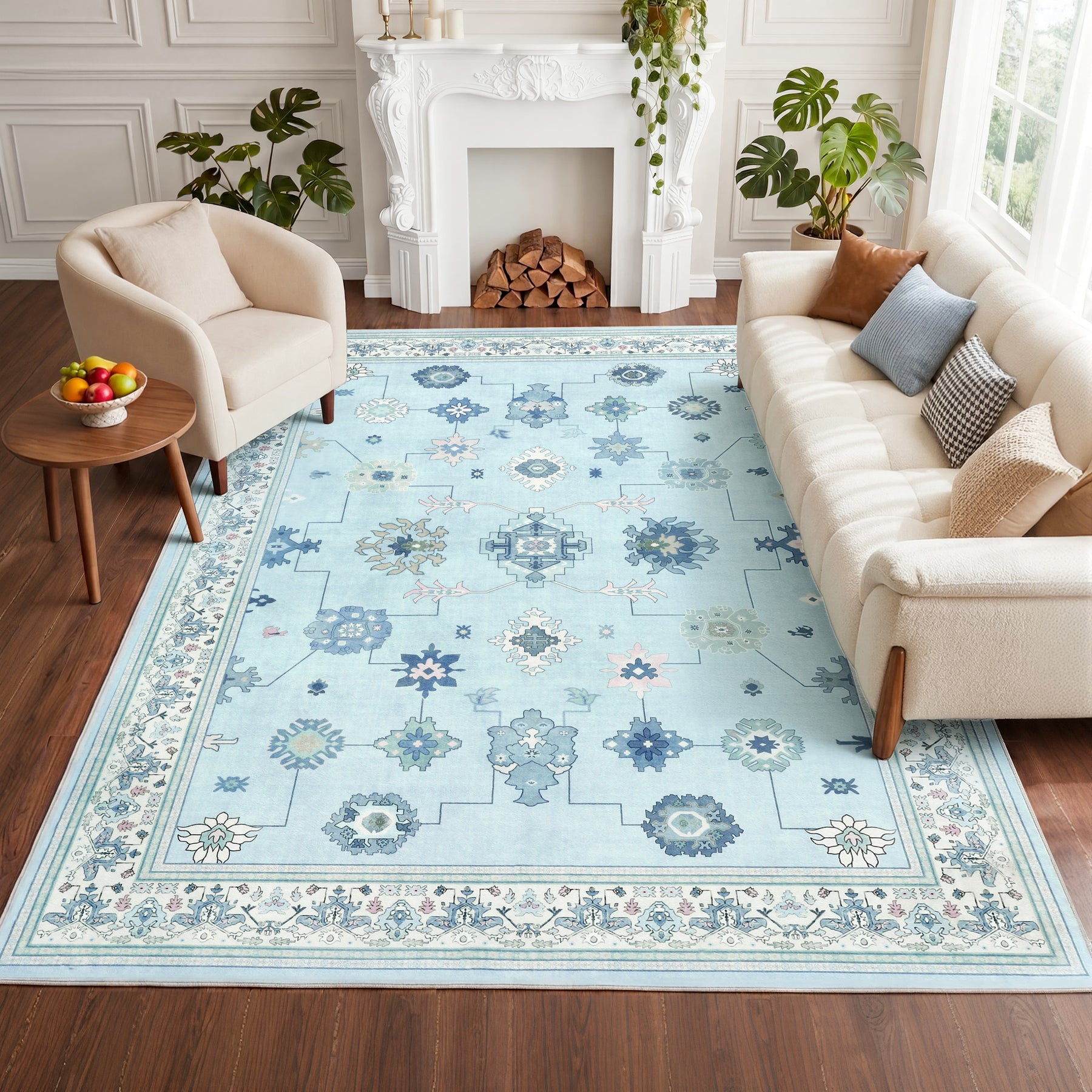 5x7/8x10/9x12 Boho Washable Area Rug, Farmhouse Vintage Ultra Thin Indoor Non-Slip Carpet for Living Room, Oeko-Tex Certified