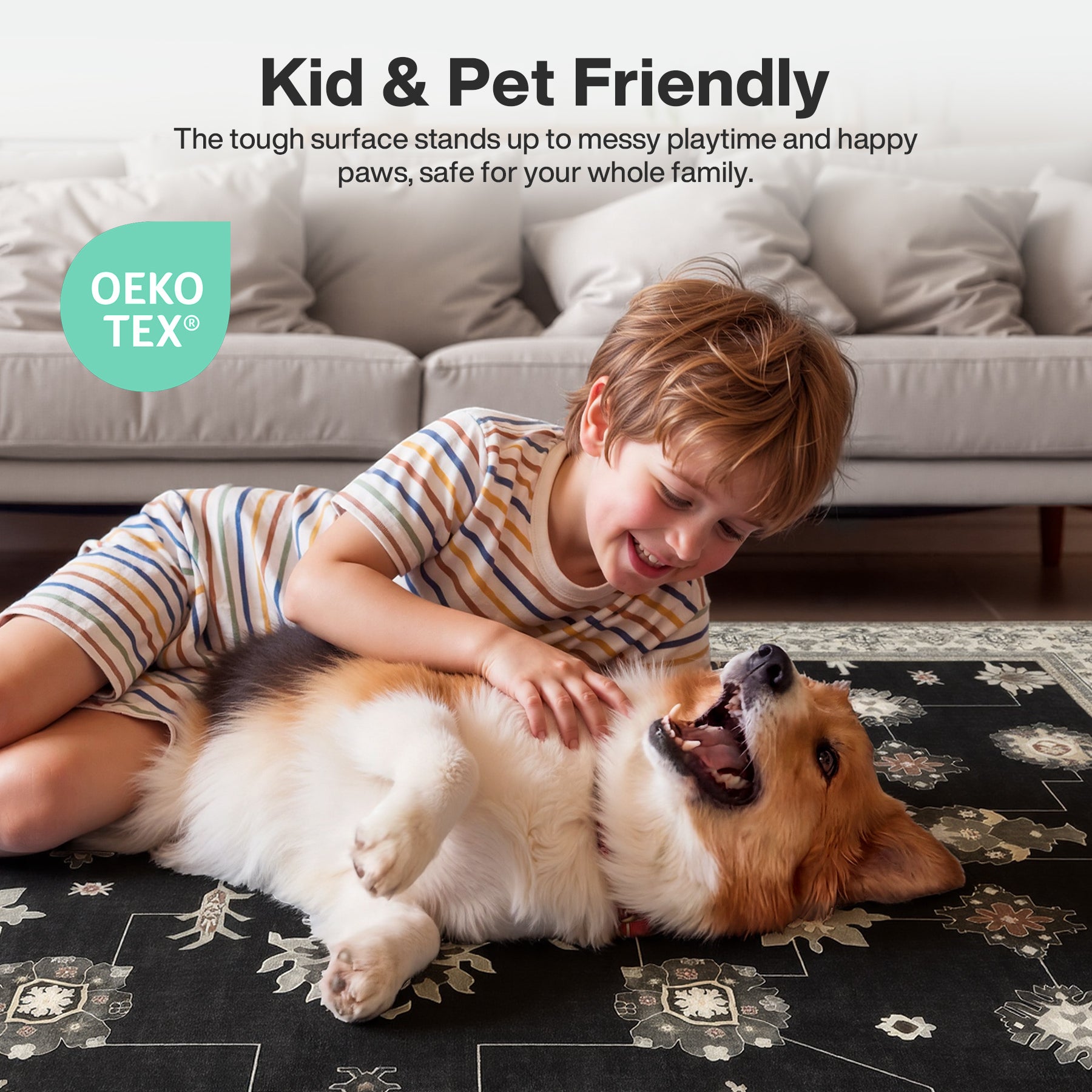 5x7/8x10/9x12 Boho Washable Area Rug, Farmhouse Vintage Ultra Thin Indoor Non-Slip Carpet for Living Room, Oeko-Tex Certified