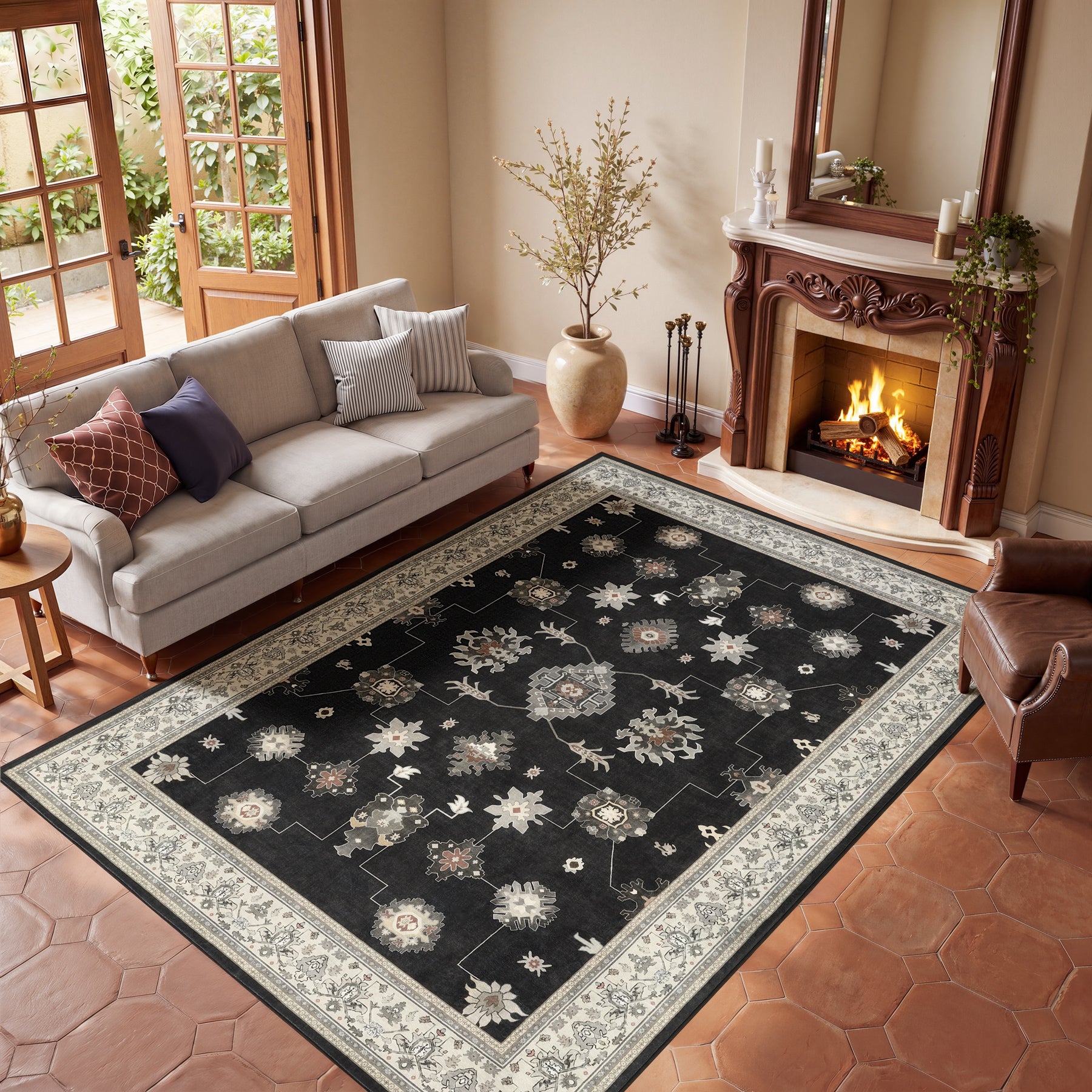5x7/8x10/9x12 Boho Washable Area Rug, Farmhouse Vintage Ultra Thin Indoor Non-Slip Carpet for Living Room, Oeko-Tex Certified