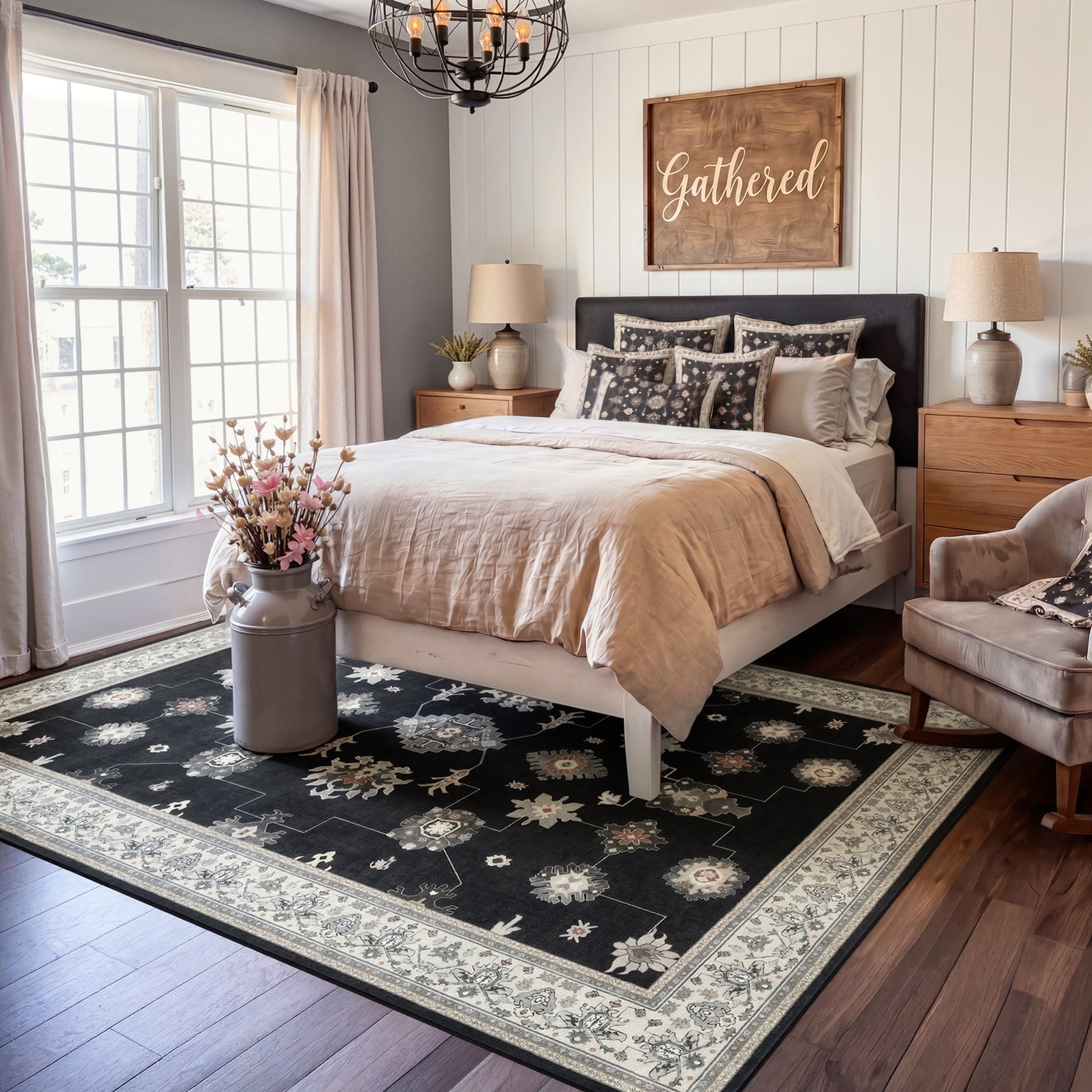 5x7/8x10/9x12 Boho Washable Area Rug, Farmhouse Vintage Ultra Thin Indoor Non-Slip Carpet for Living Room, Oeko-Tex Certified