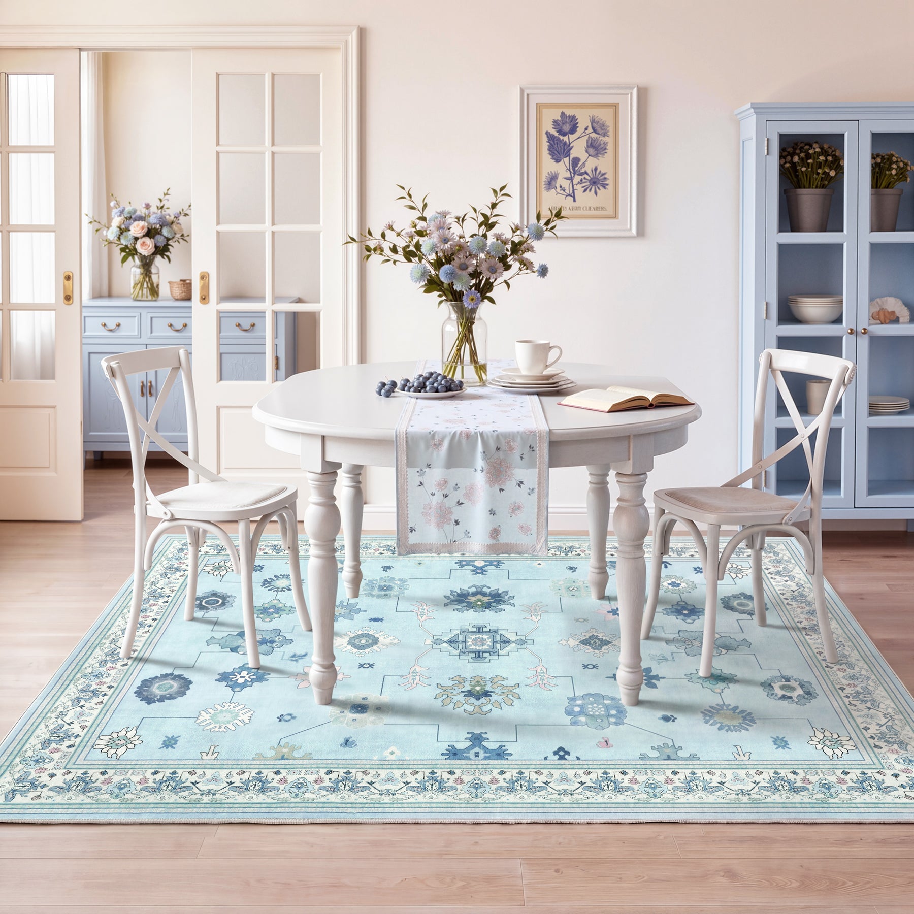 5x7/8x10/9x12 Boho Washable Area Rug, Farmhouse Vintage Ultra Thin Indoor Non-Slip Carpet for Living Room, Oeko-Tex Certified