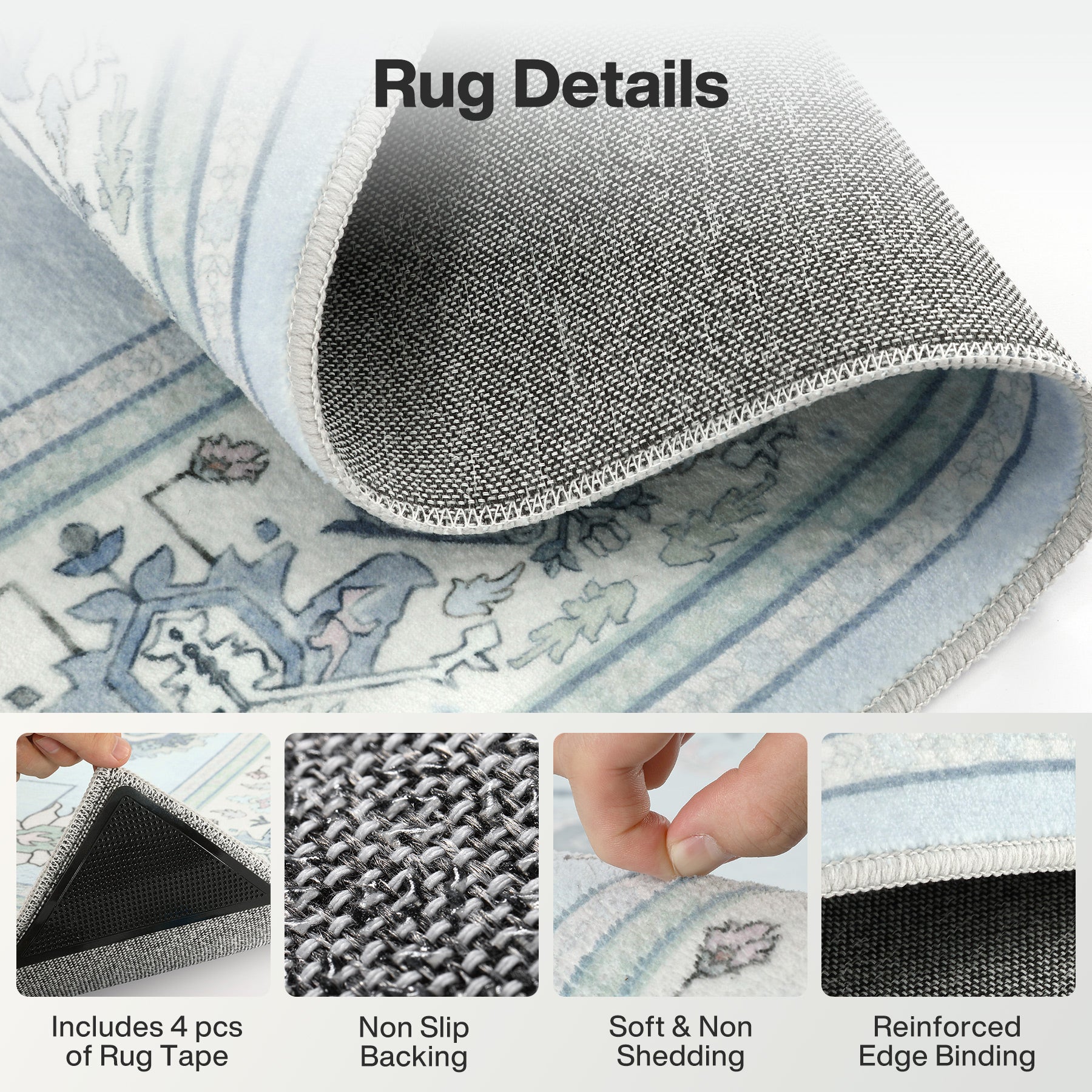 5x7/8x10/9x12 Boho Washable Area Rug, Farmhouse Vintage Ultra Thin Indoor Non-Slip Carpet for Living Room, Oeko-Tex Certified