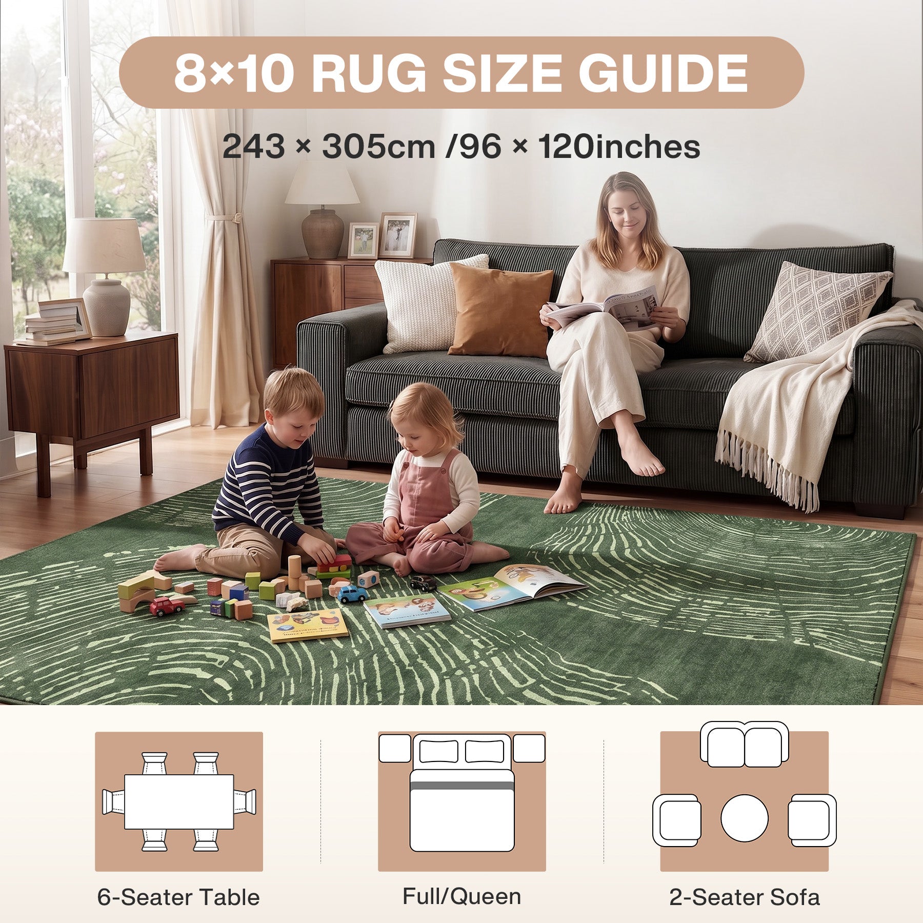 5x7/8x10 Abstract Machine Washable Area Rug, Soft Boho Minimalist Non-Slip Low Pile Carpet, Oeko-Tex Certified