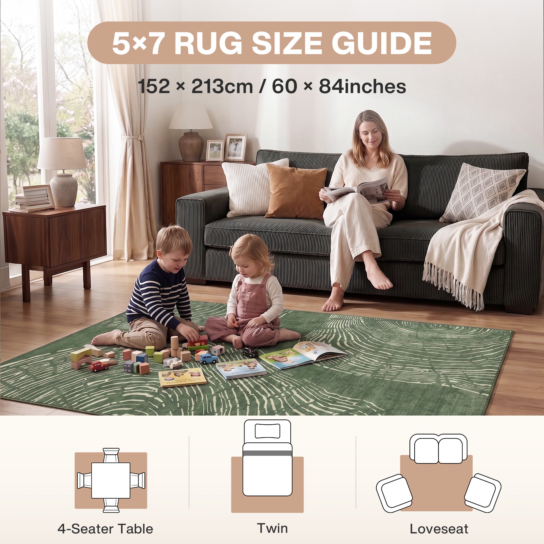 5x7/8x10 Abstract Machine Washable Area Rug, Soft Boho Minimalist Non-Slip Low Pile Carpet, Oeko-Tex Certified