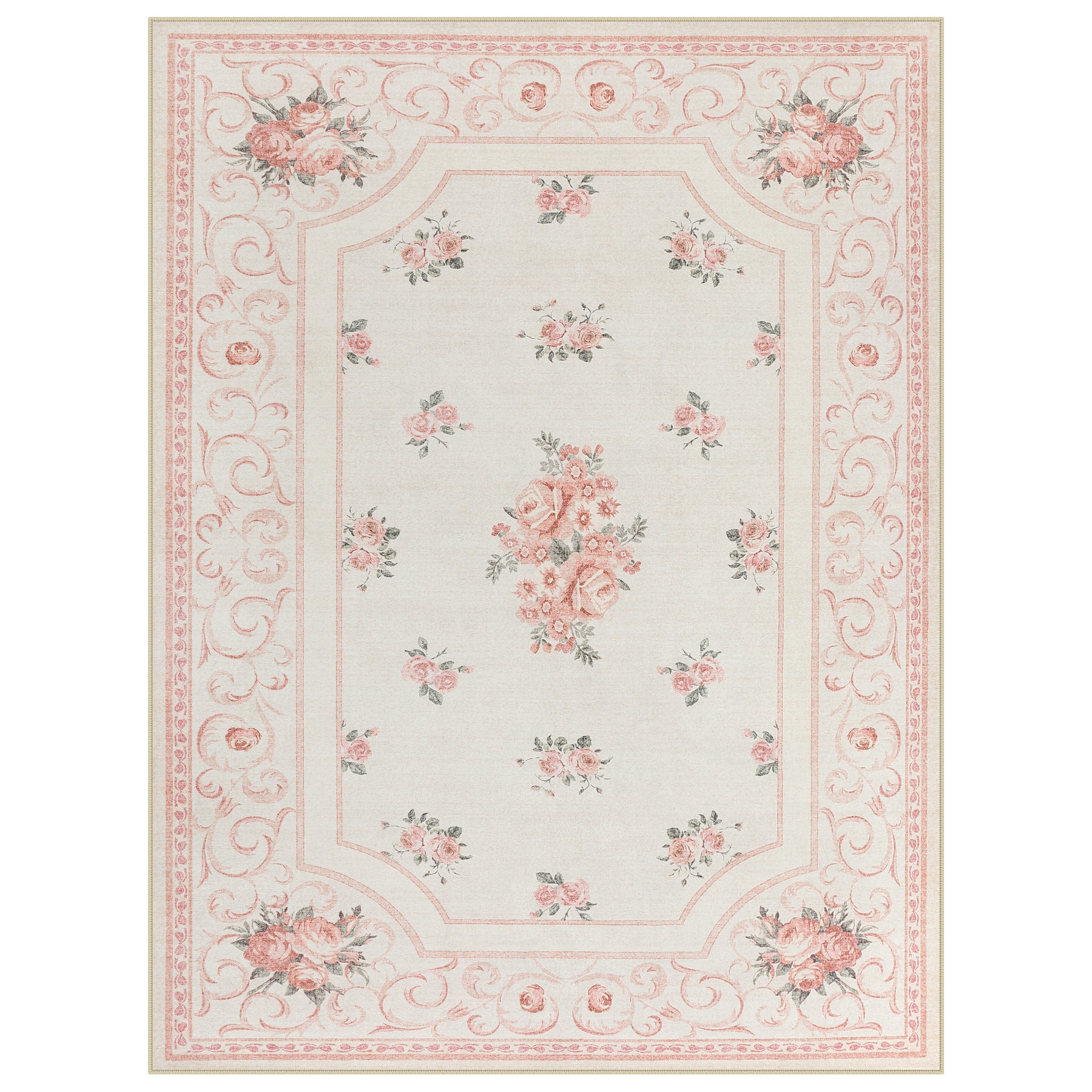 5x7/8x10 Boho Floral Area Rug, Vintage Soft Washable Low Pile Nursery Living Room Carpet, Oeko-Tex Certified
