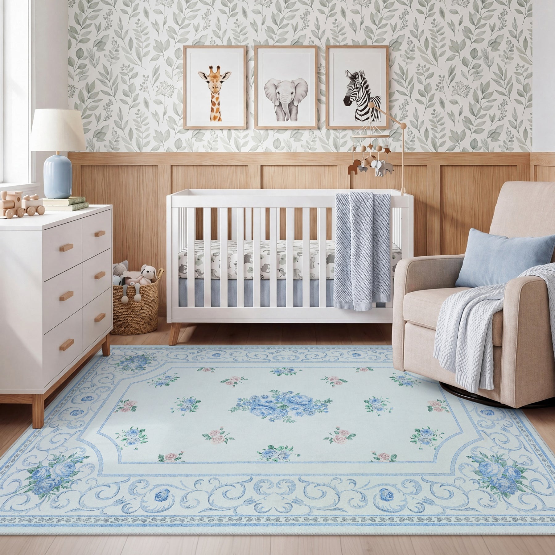 5x7/8x10 Boho Floral Area Rug, Vintage Soft Washable Low Pile Nursery Living Room Carpet, Oeko-Tex Certified