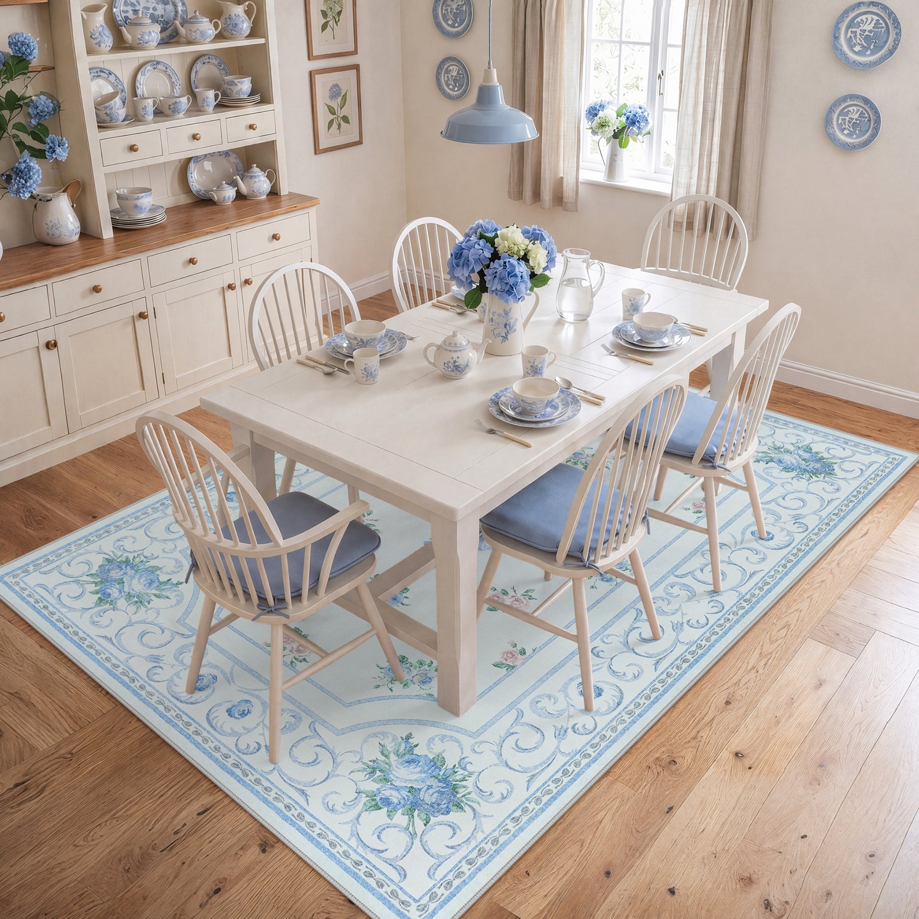 5x7/8x10 Boho Floral Area Rug, Vintage Soft Washable Low Pile Nursery Living Room Carpet, Oeko-Tex Certified
