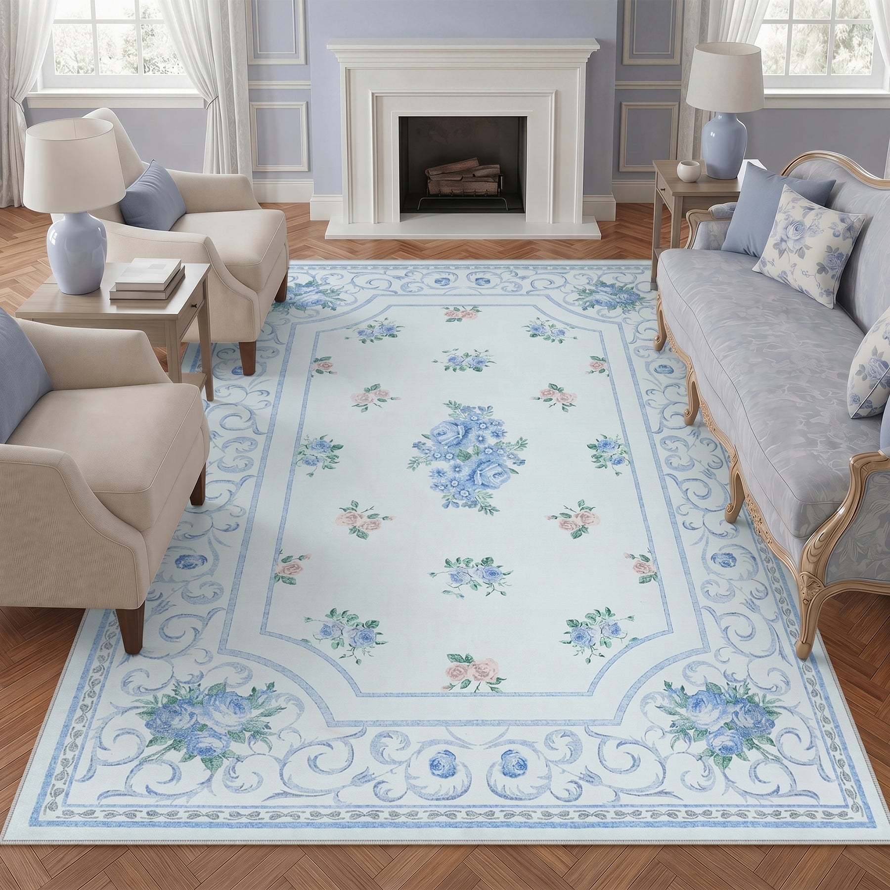 5x7/8x10 Boho Floral Area Rug, Vintage Soft Washable Low Pile Nursery Living Room Carpet, Oeko-Tex Certified