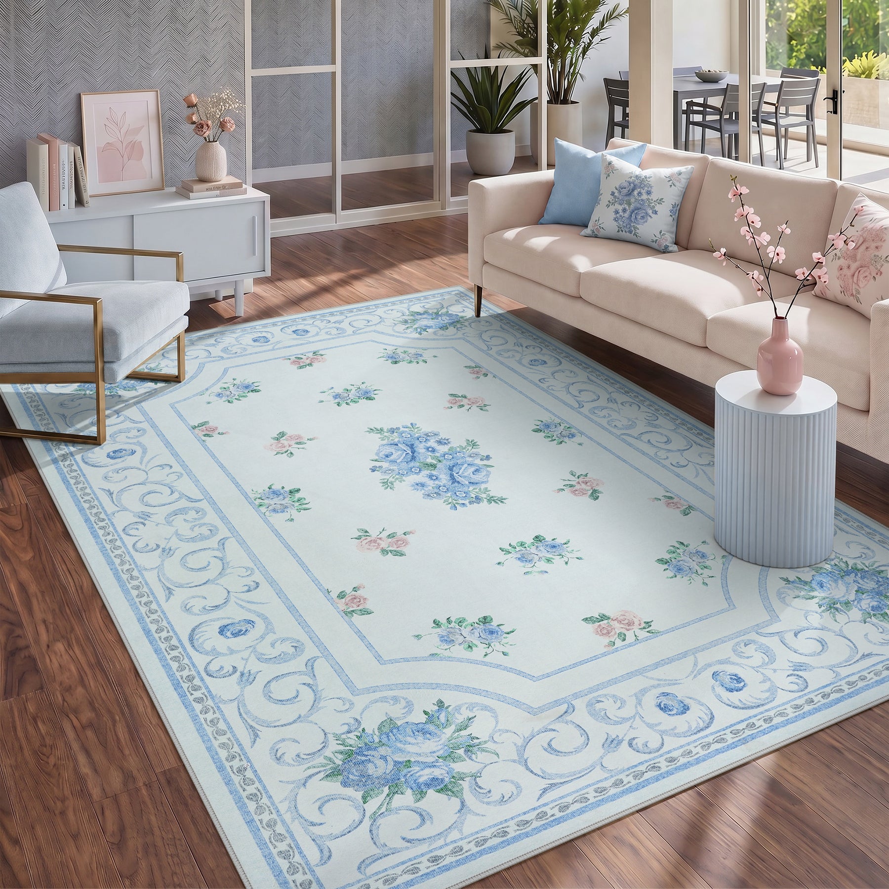5x7/8x10 Boho Floral Area Rug, Vintage Soft Washable Low Pile Nursery Living Room Carpet, Oeko-Tex Certified