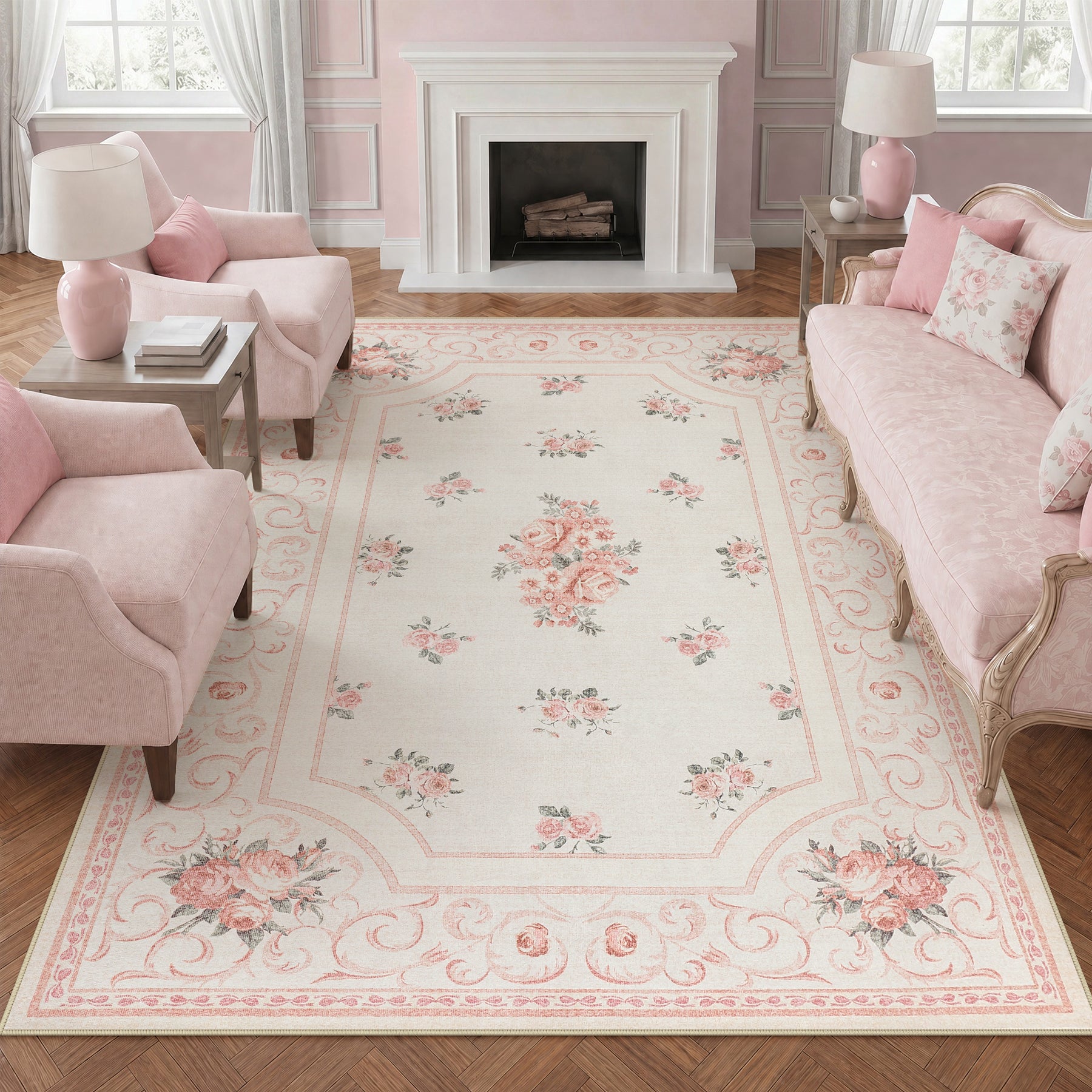 5x7/8x10 Boho Floral Area Rug, Vintage Soft Washable Low Pile Nursery Living Room Carpet, Oeko-Tex Certified