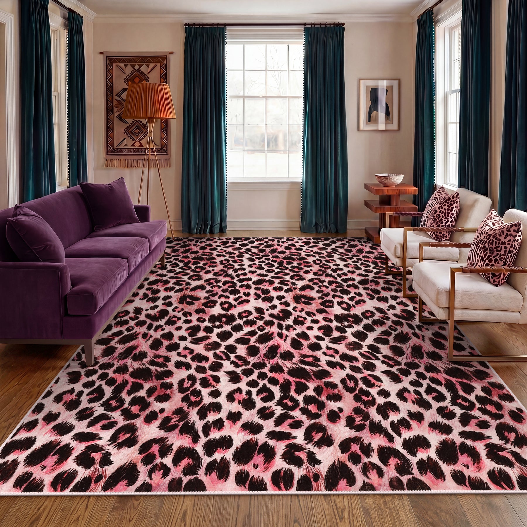 5x7/8x10 Leopard Print Area Rug#Color_Pink
