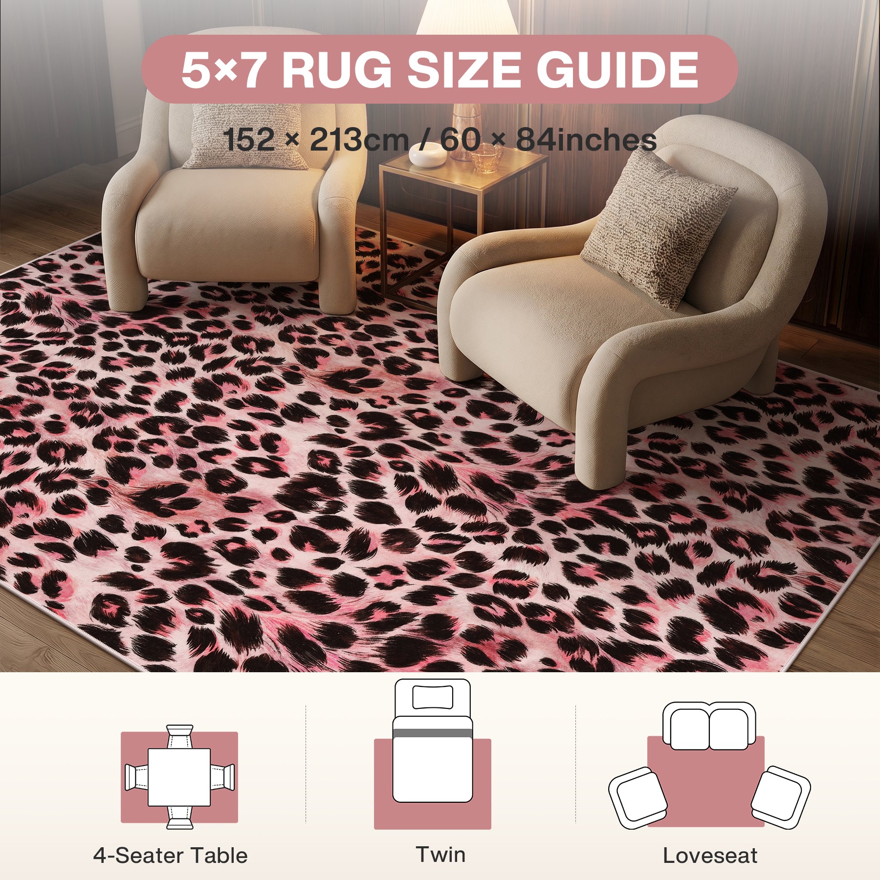 5x7/8x10 Leopard Print Area Rug, Animal Soft Carpet Machine Washable Cheetah Rug for Living Room, Oeko-Tex Certified