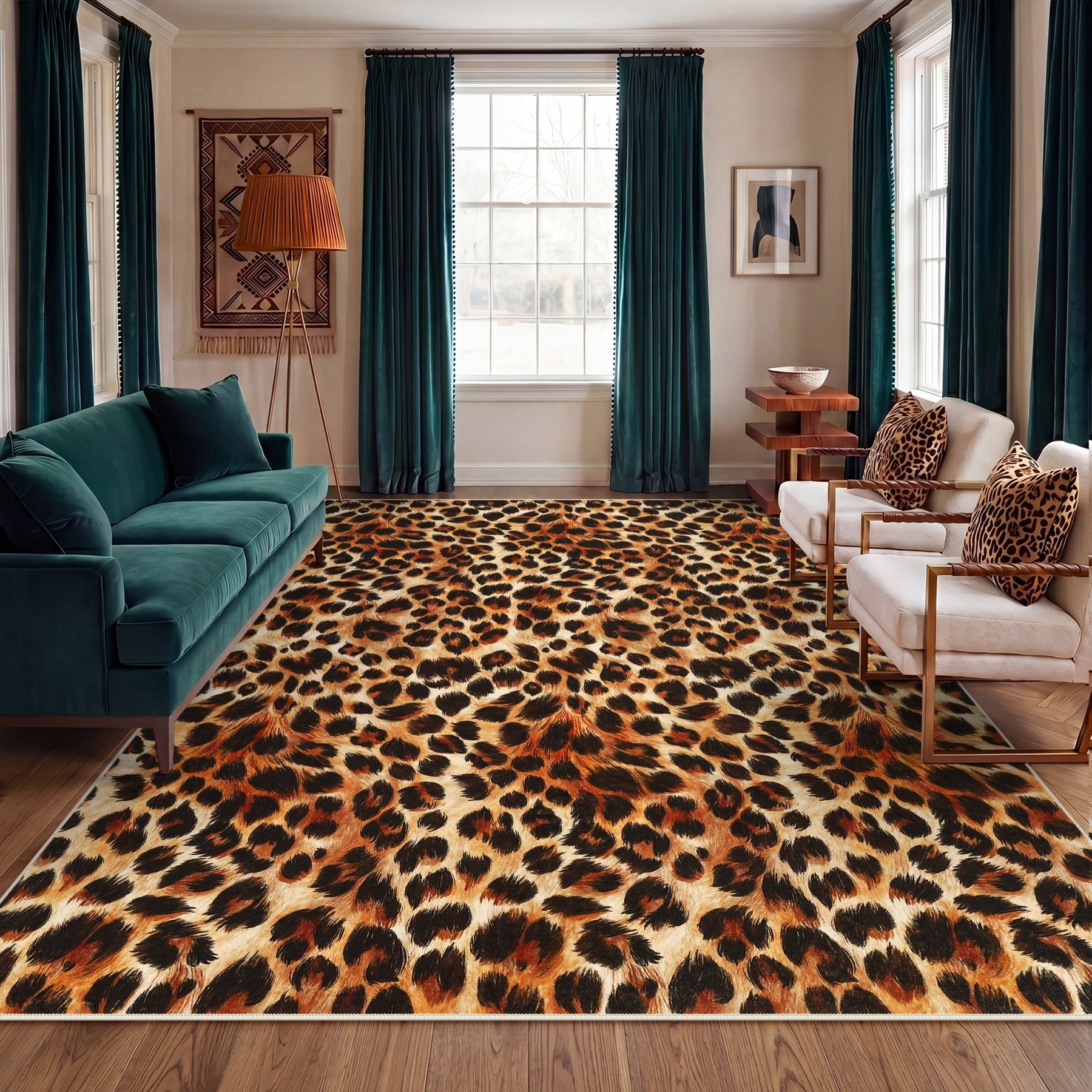 5x7/8x10 Leopard Print Area Rug, Animal Soft Carpet Machine Washable Cheetah Rug for Living Room, Oeko-Tex Certified