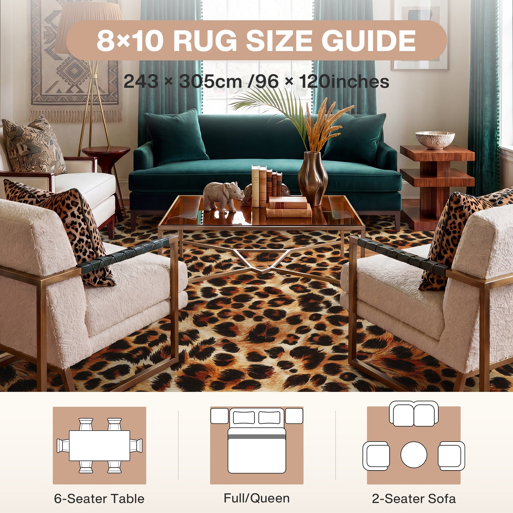 5x7/8x10 Leopard Print Area Rug, Animal Soft Carpet Machine Washable Cheetah Rug for Living Room, Oeko-Tex Certified