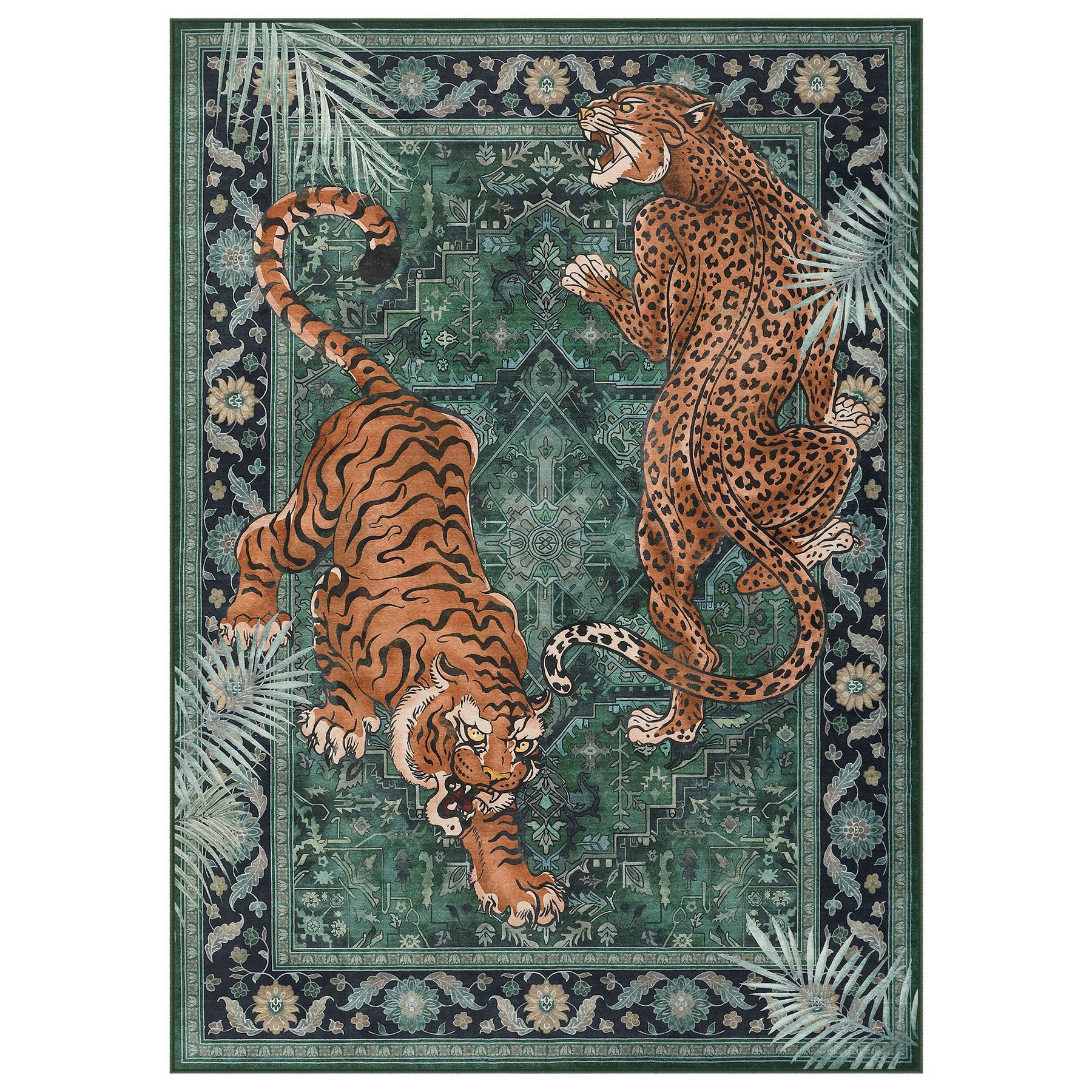 5x7/8x10 Tiger Leopard Print Area Rug, Boho Animal Washable Soft Low Pile Indoor Carpet, Oeko-Tex Certified