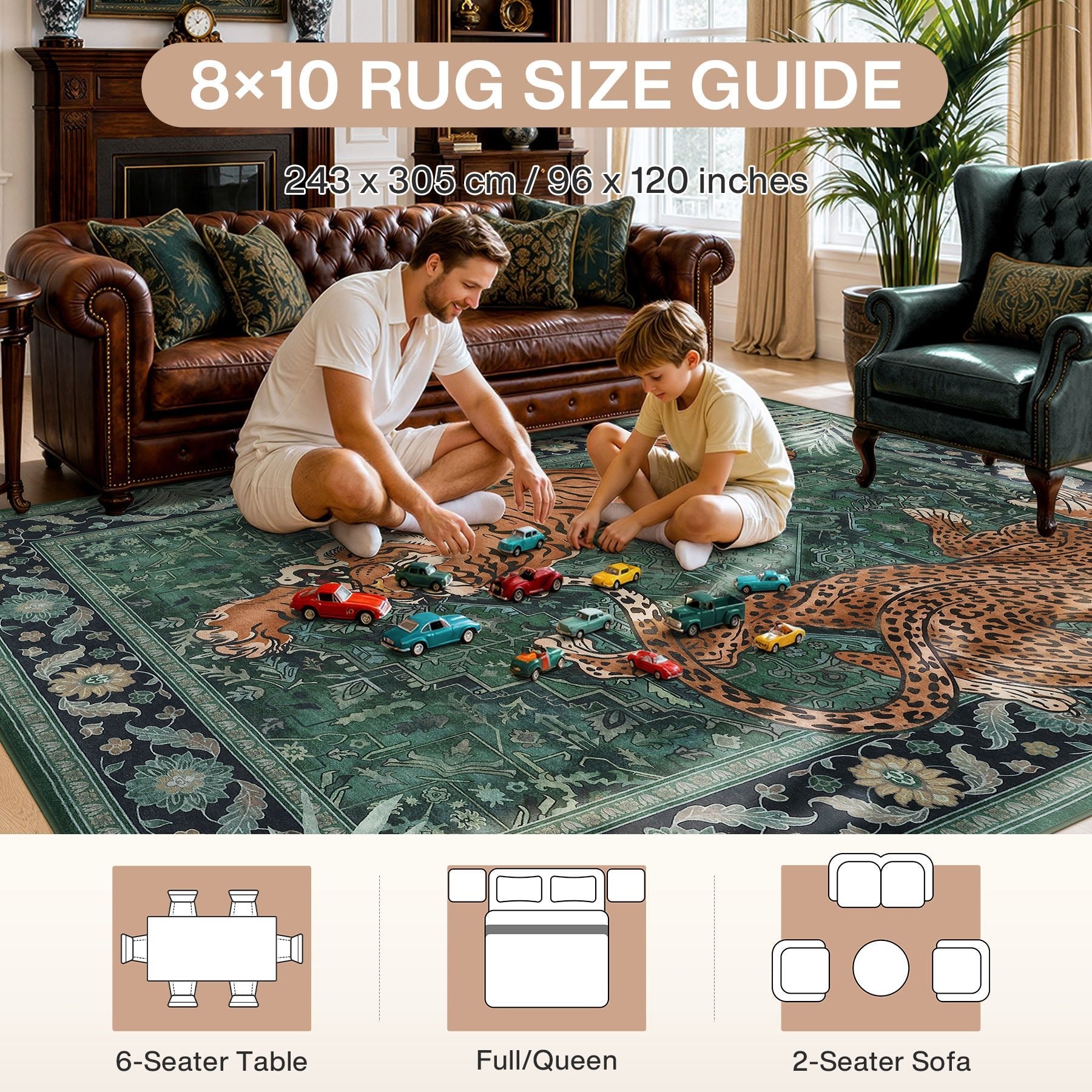 5x7/8x10 Tiger Leopard Print Area Rug, Boho Animal Washable Soft Low Pile Indoor Carpet, Oeko-Tex Certified