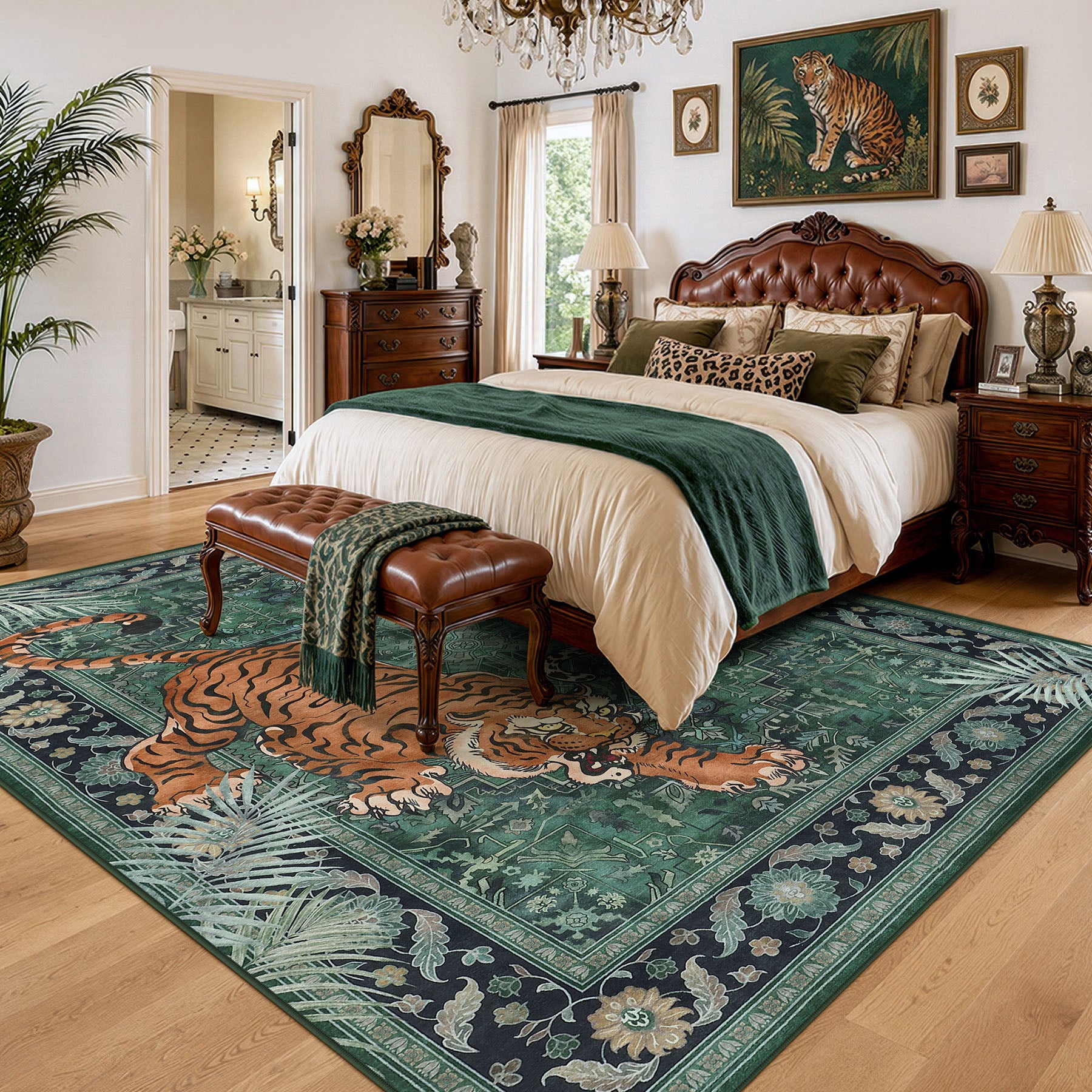 5x7/8x10 Tiger Leopard Print Area Rug, Boho Animal Washable Soft Low Pile Indoor Carpet, Oeko-Tex Certified