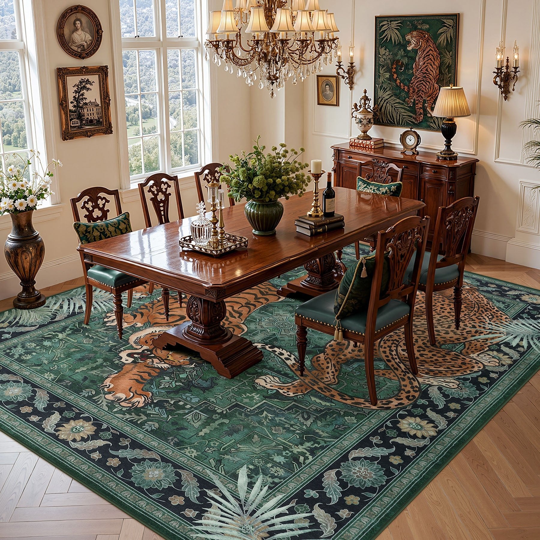 5x7/8x10 Tiger Leopard Print Area Rug, Boho Animal Washable Soft Low Pile Indoor Carpet, Oeko-Tex Certified