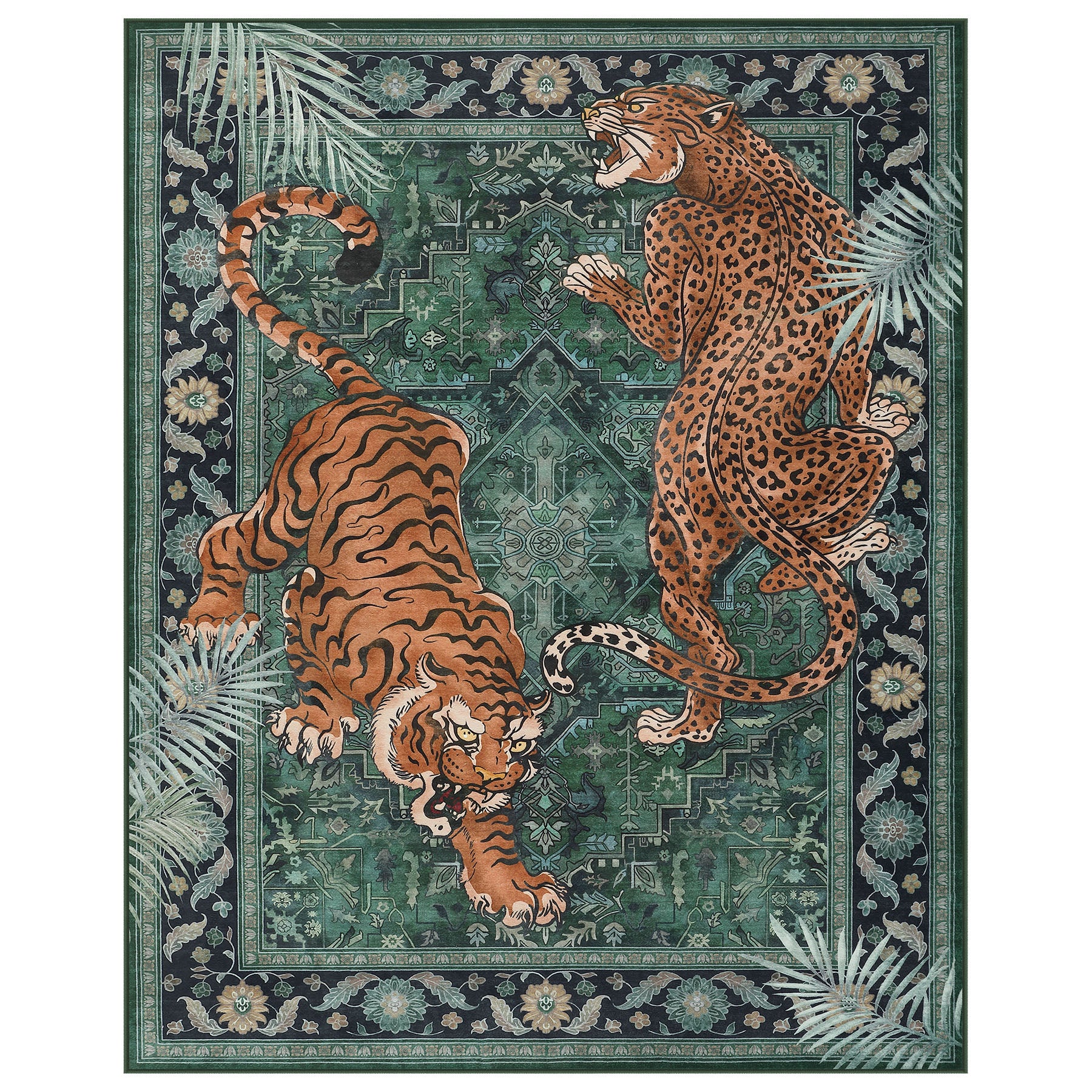 5x7/8x10 Tiger Leopard Print Area Rug, Boho Animal Washable Soft Low Pile Indoor Carpet, Oeko-Tex Certified