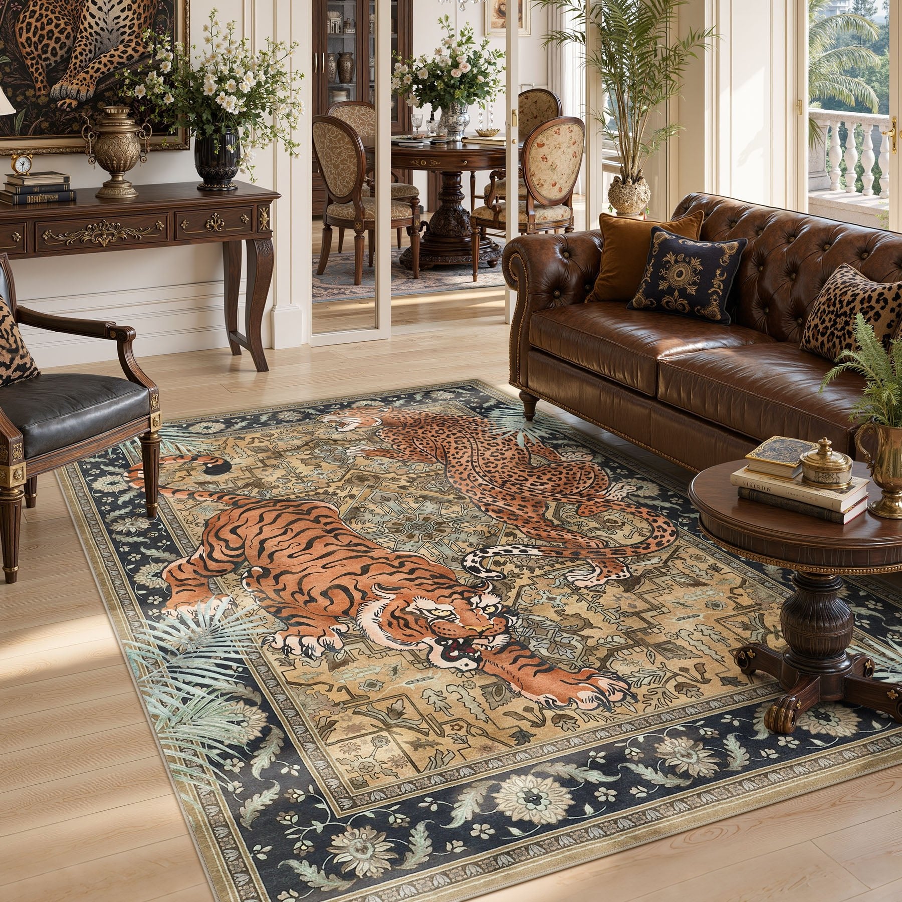 5x7/8x10 Tiger Leopard Print Area Rug#Color_Brown