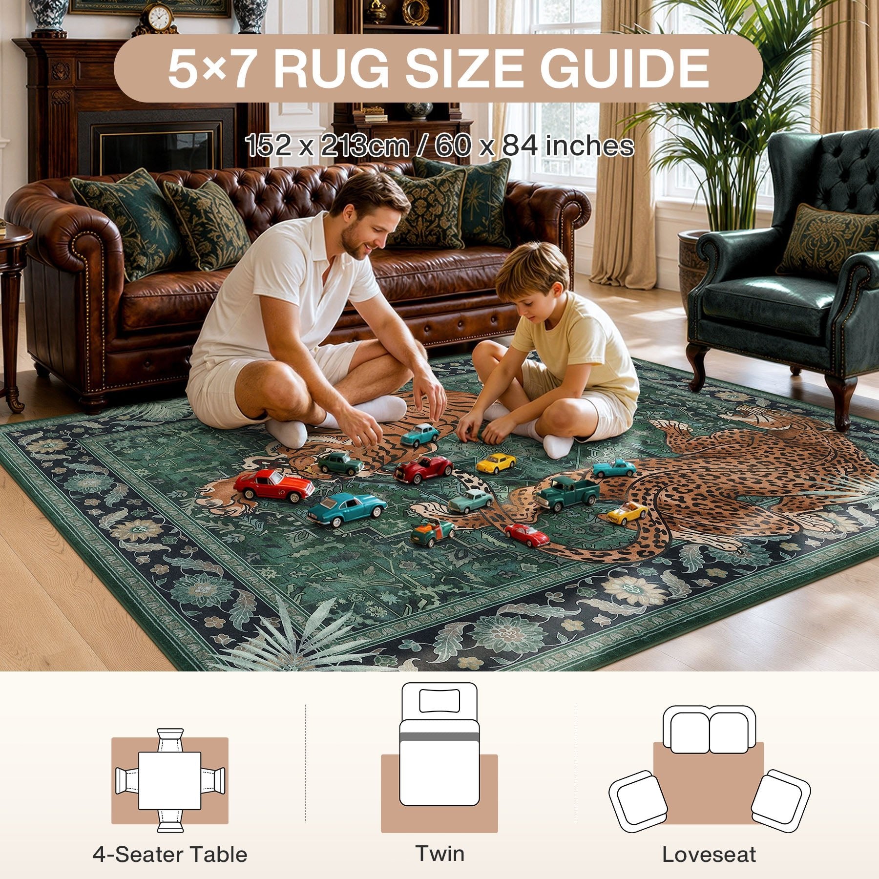 5x7/8x10 Tiger Leopard Print Area Rug, Boho Animal Washable Soft Low Pile Indoor Carpet, Oeko-Tex Certified