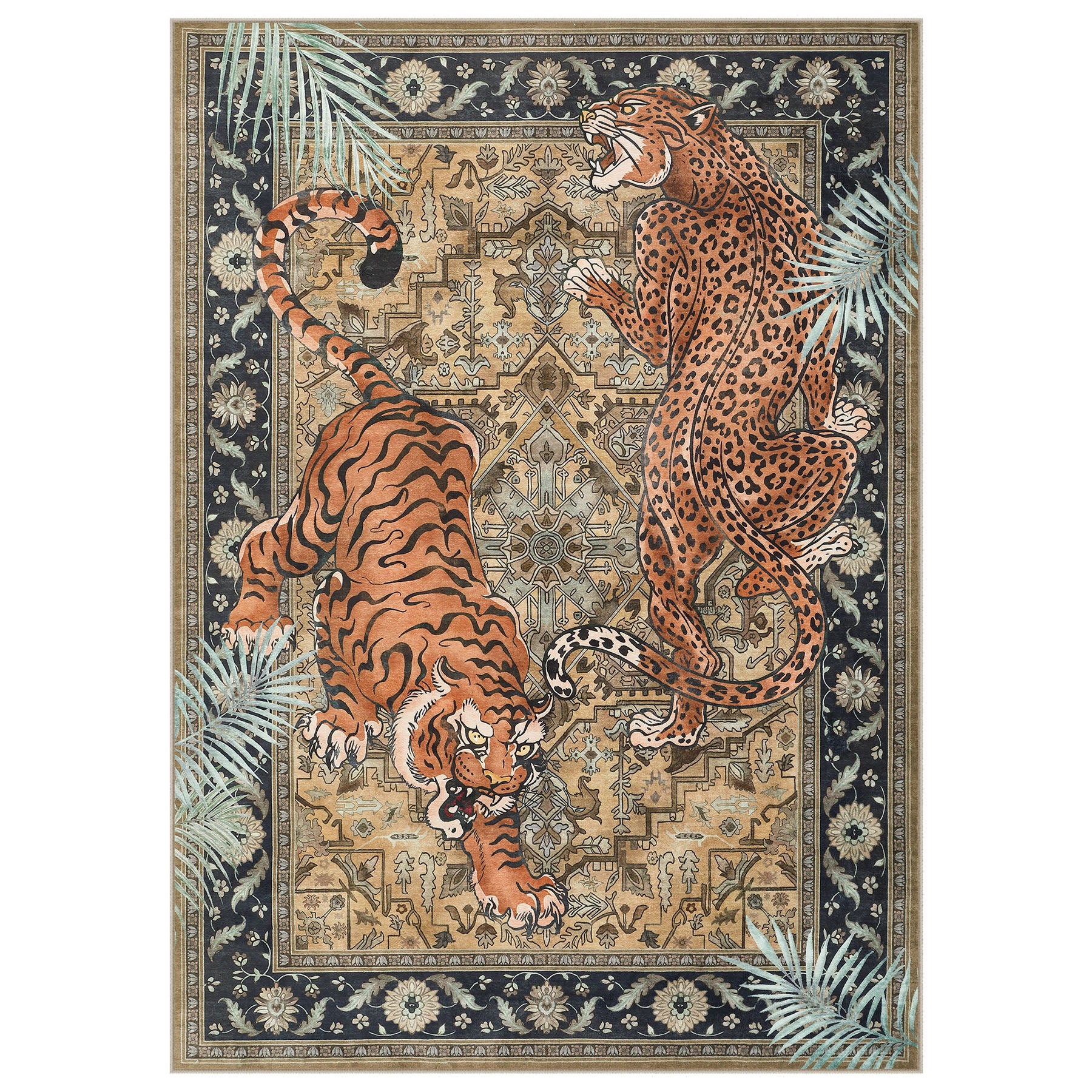 5x7/8x10 Tiger Leopard Print Area Rug, Boho Animal Washable Soft Low Pile Indoor Carpet, Oeko-Tex Certified