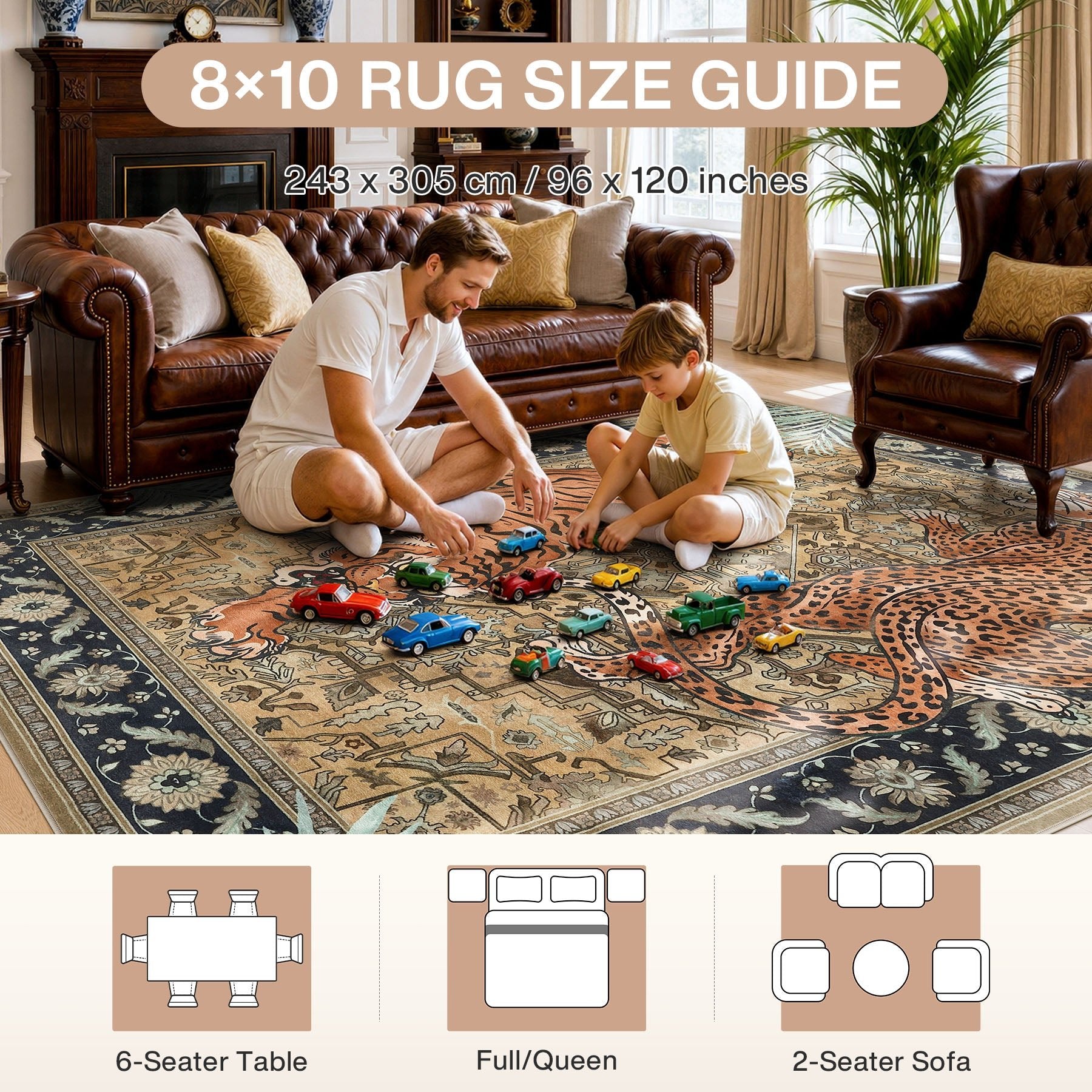 5x7/8x10 Tiger Leopard Print Area Rug, Boho Animal Washable Soft Low Pile Indoor Carpet, Oeko-Tex Certified