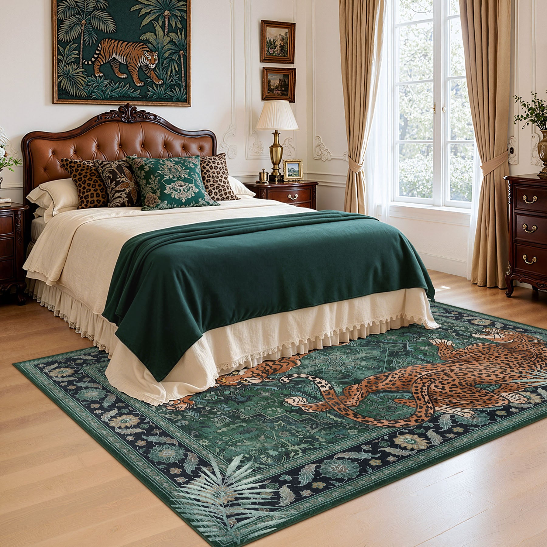 5x7/8x10 Tiger Leopard Print Area Rug, Boho Animal Washable Soft Low Pile Indoor Carpet, Oeko-Tex Certified