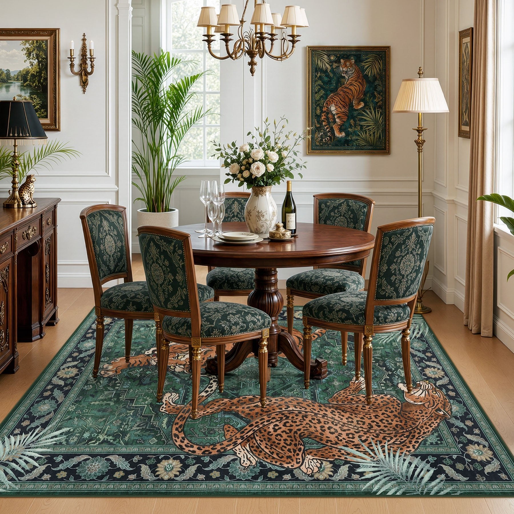 5x7/8x10 Tiger Leopard Print Area Rug, Boho Animal Washable Soft Low Pile Indoor Carpet, Oeko-Tex Certified