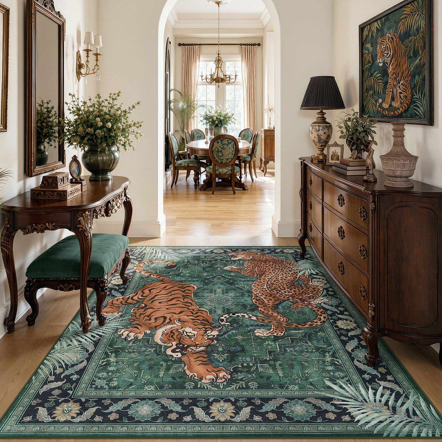 5x7/8x10 Tiger Leopard Print Area Rug, Boho Animal Washable Soft Low Pile Indoor Carpet, Oeko-Tex Certified
