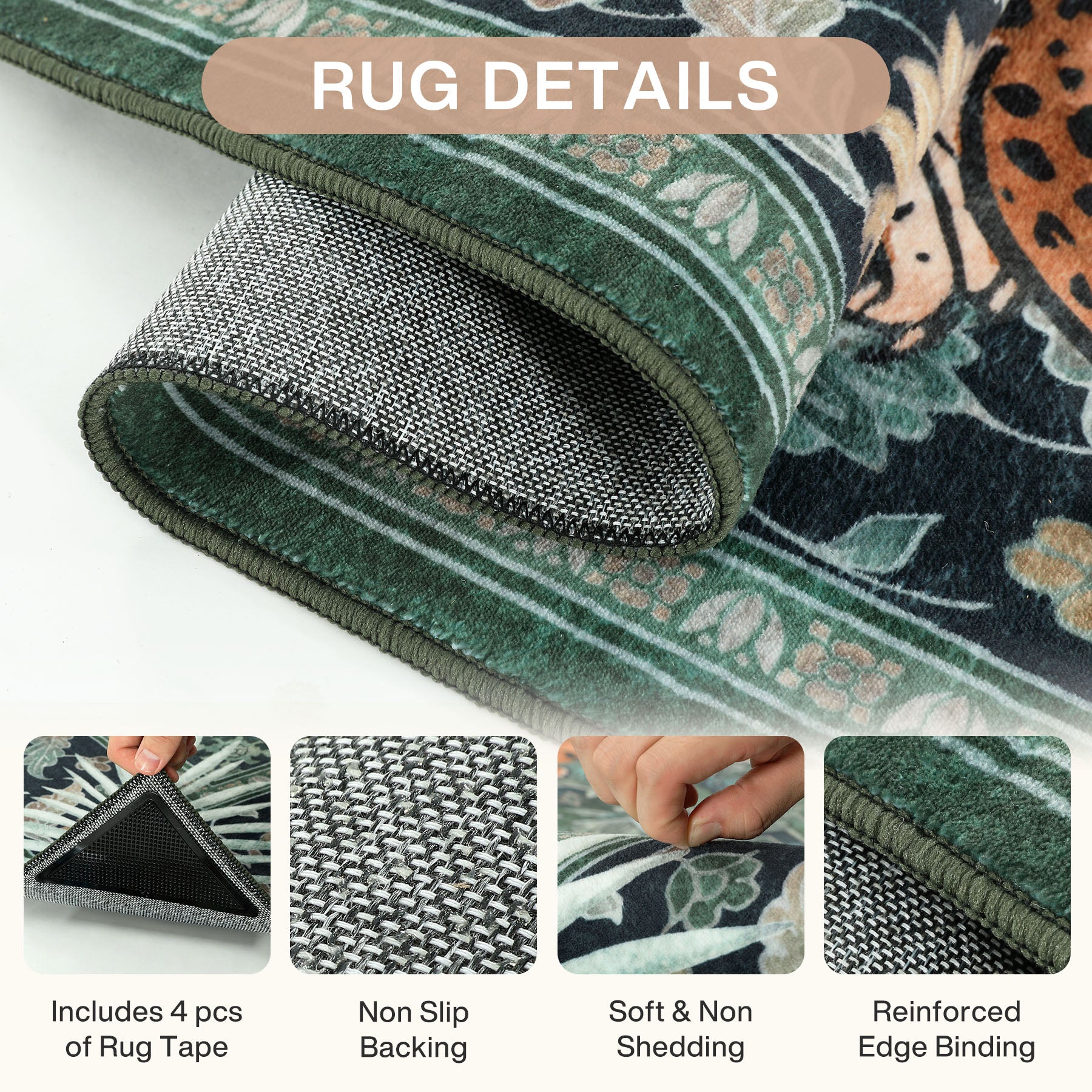 5x7/8x10 Tiger Leopard Print Area Rug, Boho Animal Washable Soft Low Pile Indoor Carpet, Oeko-Tex Certified