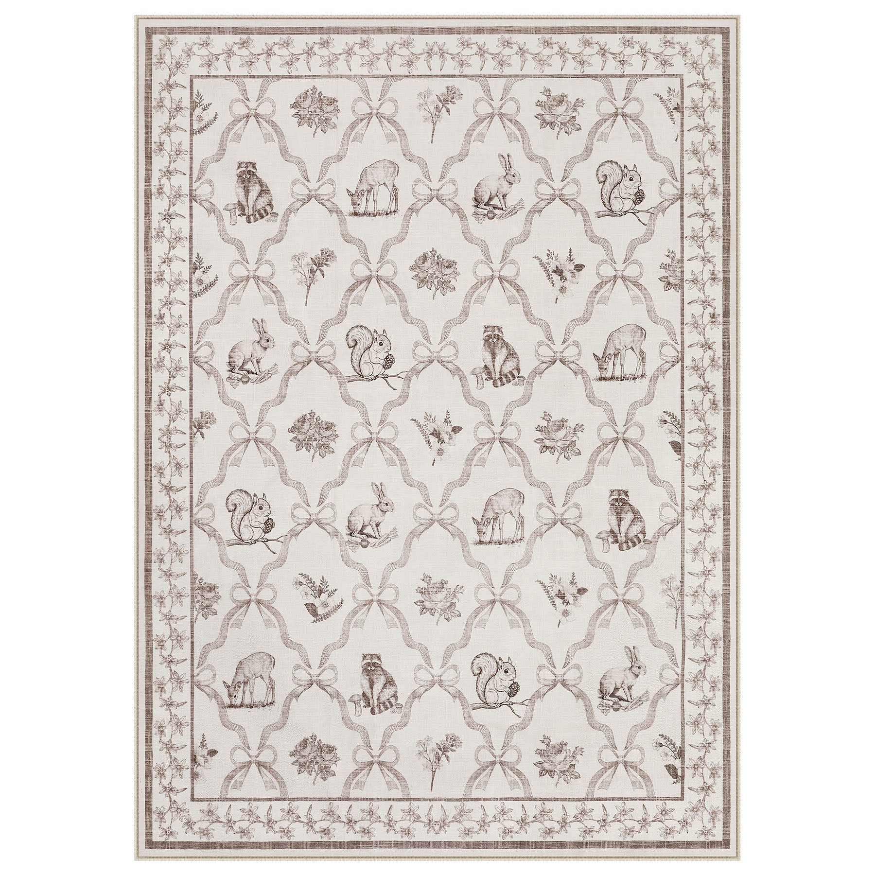 3x5/5x7 Boho Animal Floral Area Rugs for Living Room, Bow Soft Washable Non-Slip Low Pile Carpet, Oeko-Tex Certified