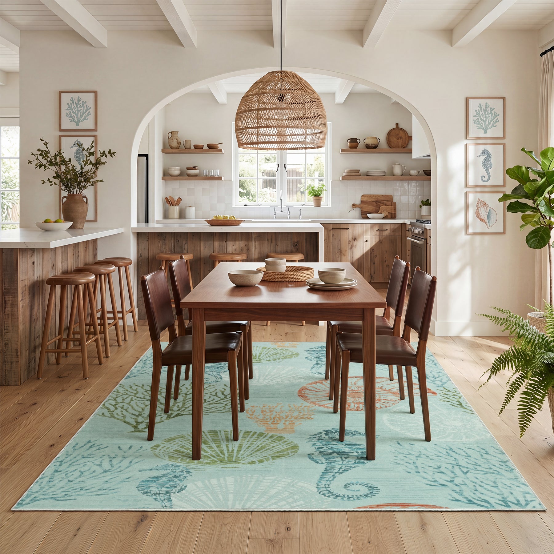 2x6/5x7/8x10 Boho Coastal Area Rug, Washable Non Slip Animal Indoor Carpet for Living room Bedroom, Oeko-Tex Certified