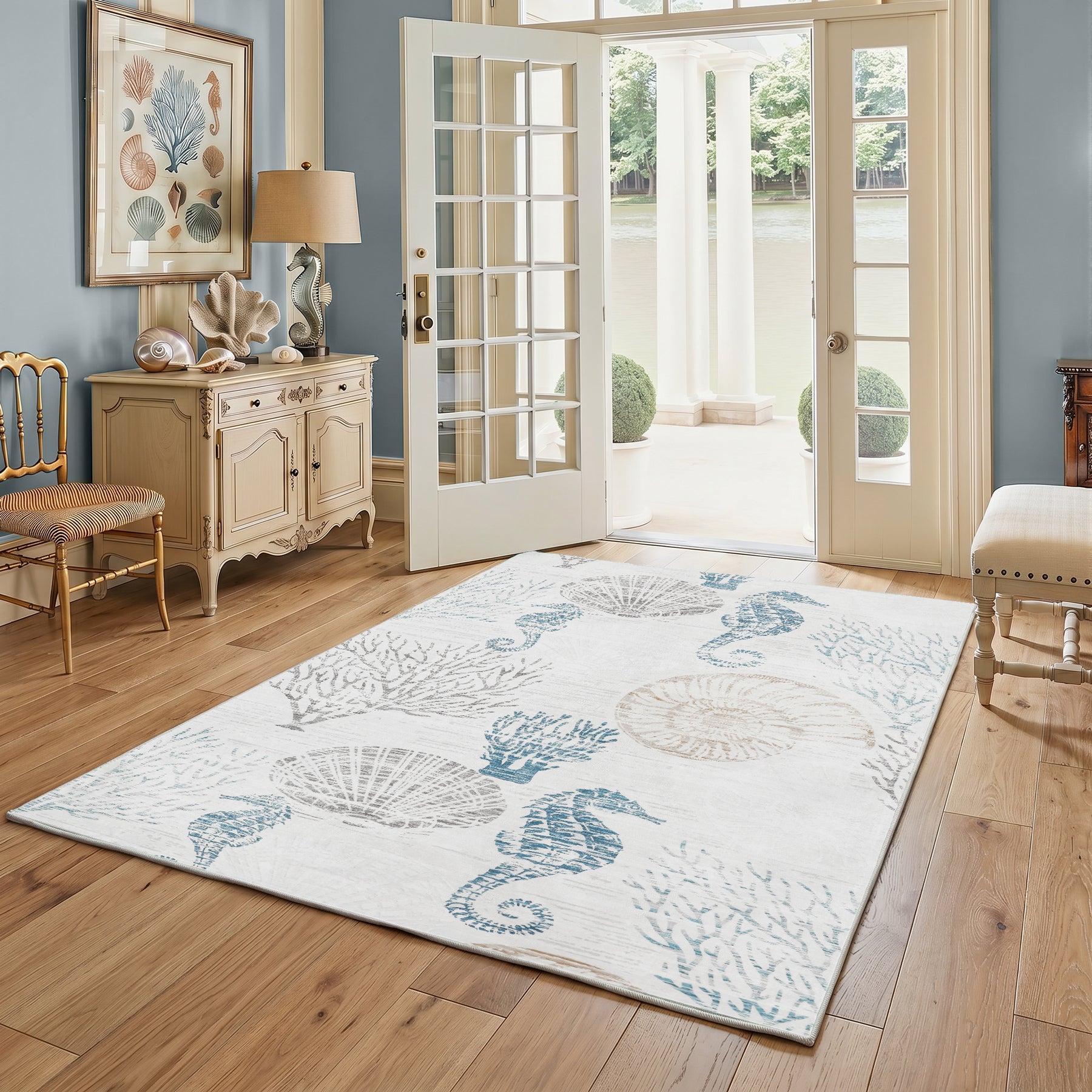 2x6/5x7/8x10 Boho Coastal Area Rug, Washable Non Slip Animal Indoor Carpet for Living room Bedroom, Oeko-Tex Certified