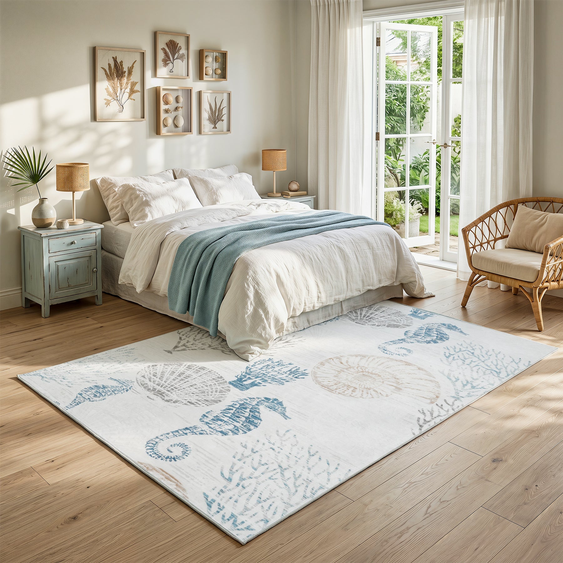 2x6/5x7/8x10 Boho Coastal Area Rug, Washable Non Slip Animal Indoor Carpet for Living room Bedroom, Oeko-Tex Certified