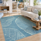 5x7 Boho Leaf Print Area Rugs#Color_Blue