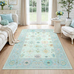 Mint blue washable Oushak rug in a living room#Color_Mint BLue