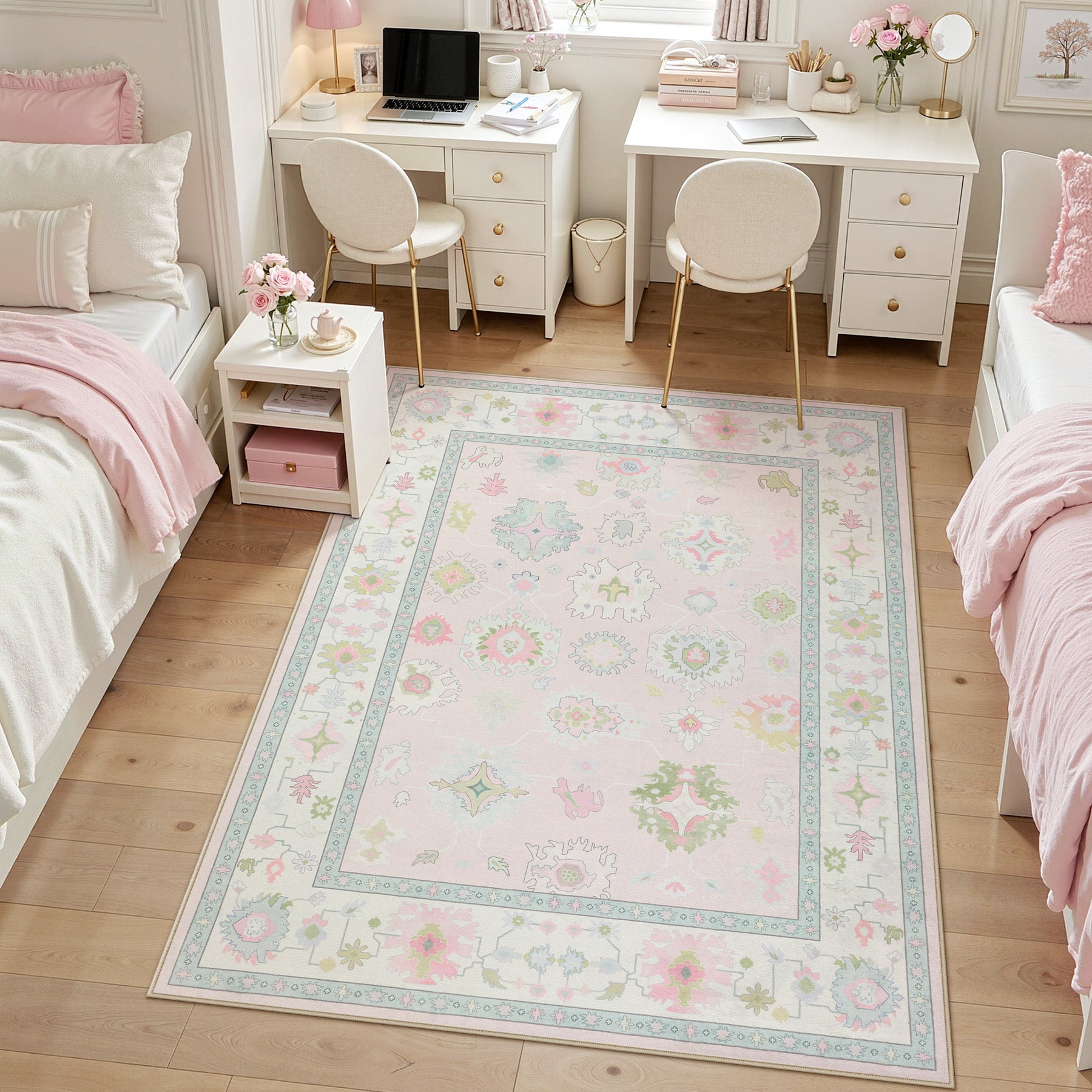 5x7/8x10/9x12 Boho Oushak Area Rug, Colorful Washable Non-Slip Indoor Carpet Oriental Floral, Oeko-Tex Certified